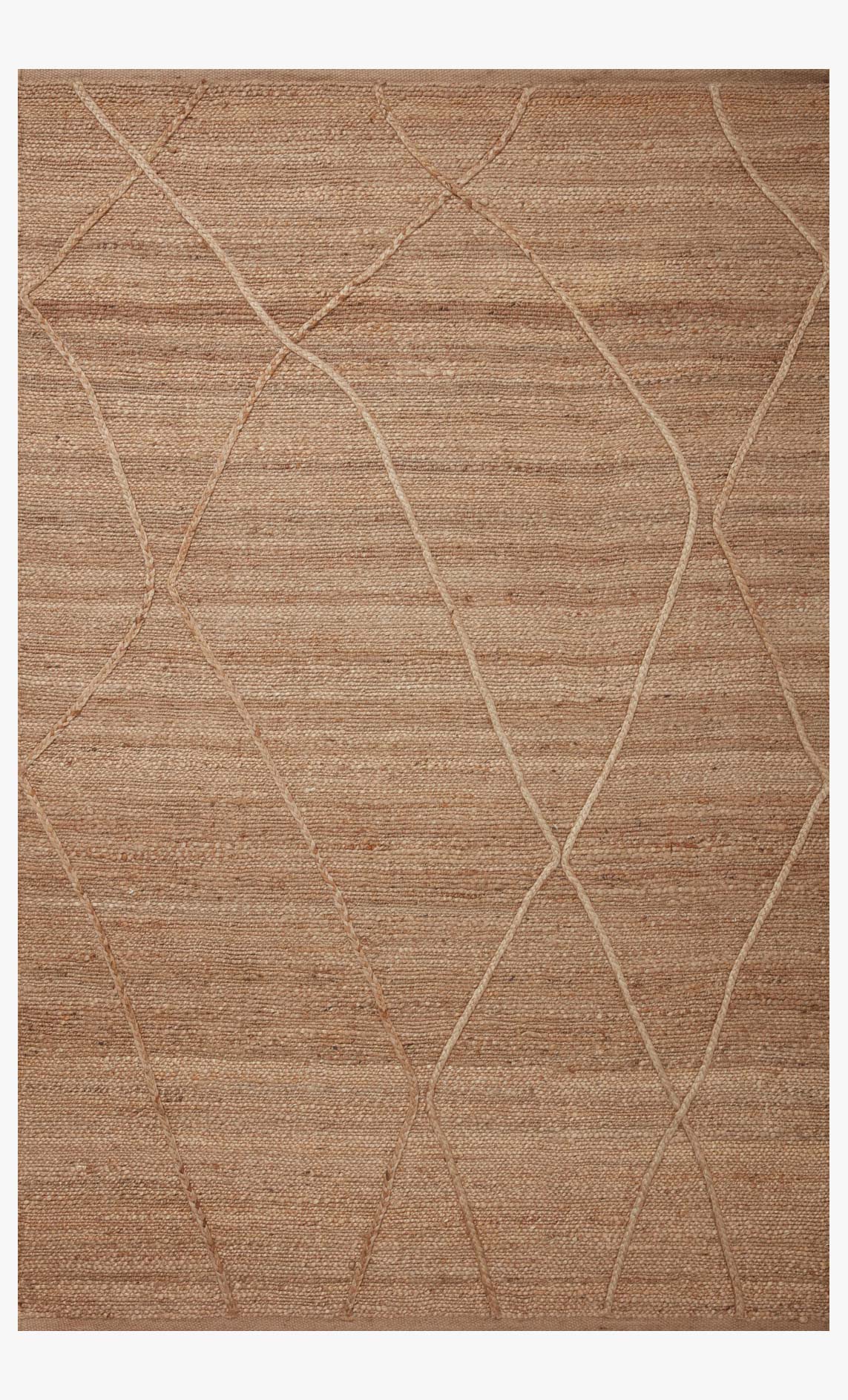 Natural tan handwoven rug with crisscross line trellis pattern