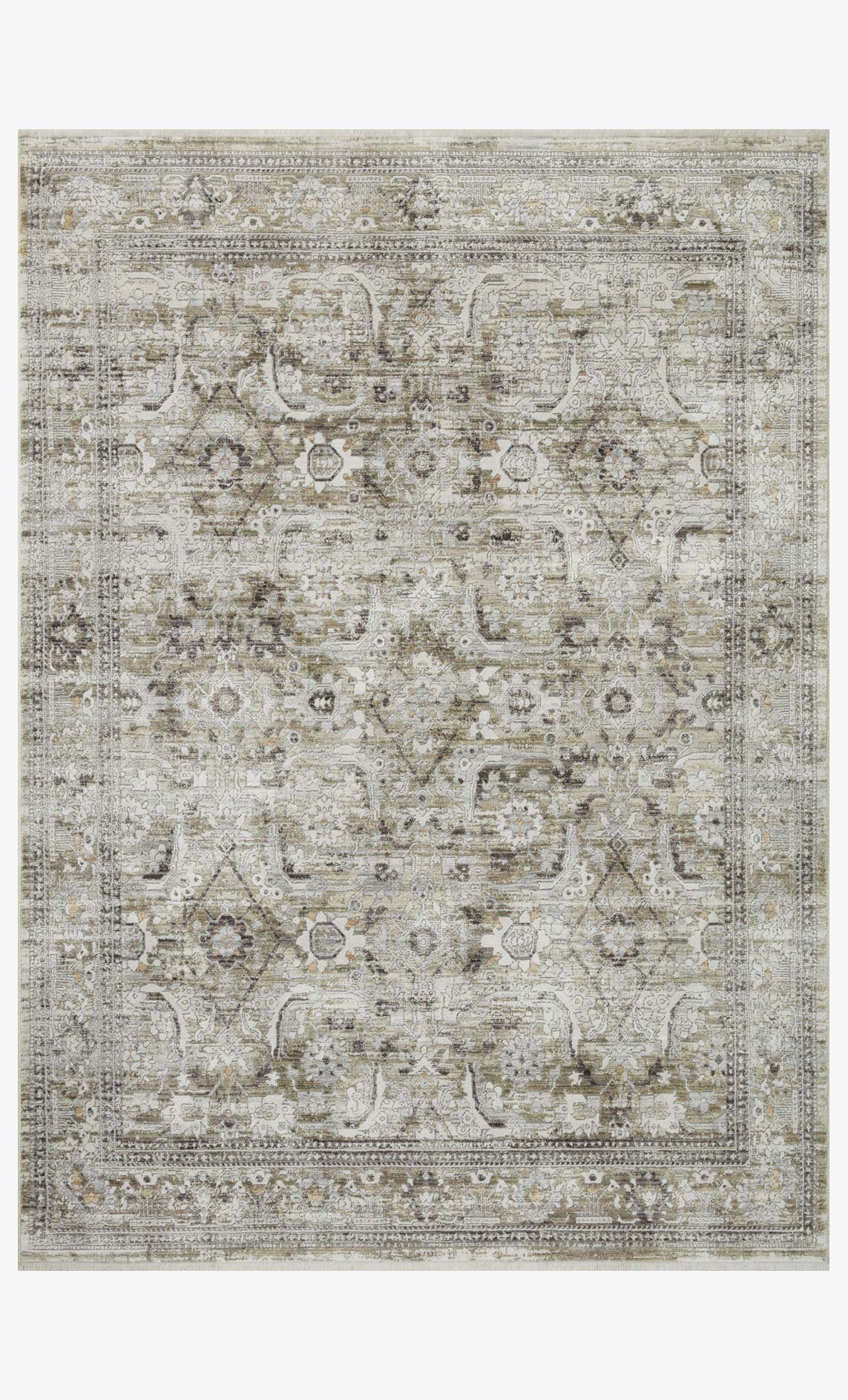 Moss and stone traditional power-loomed area rug with ornate medallion pattern