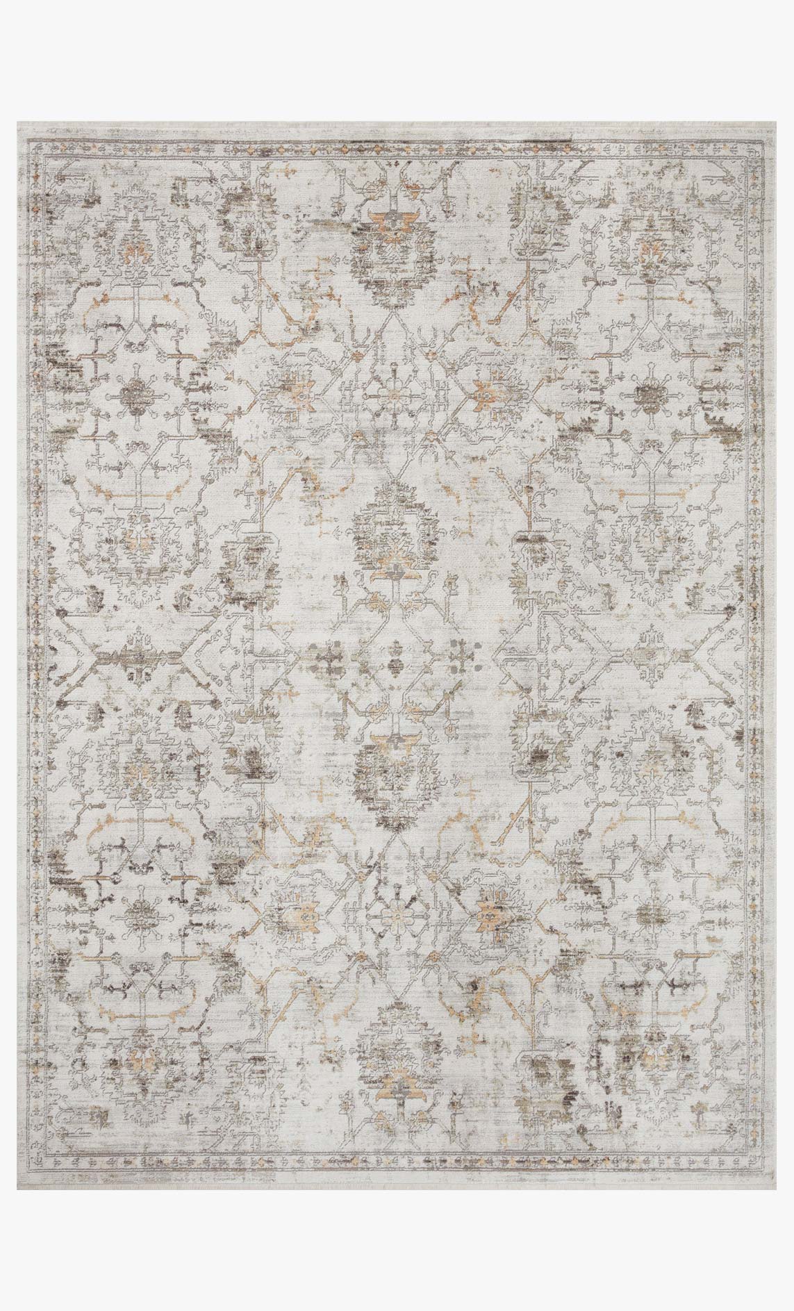 Ivory and dove traditional power-loomed rug with ornate map-like medallion pattern
