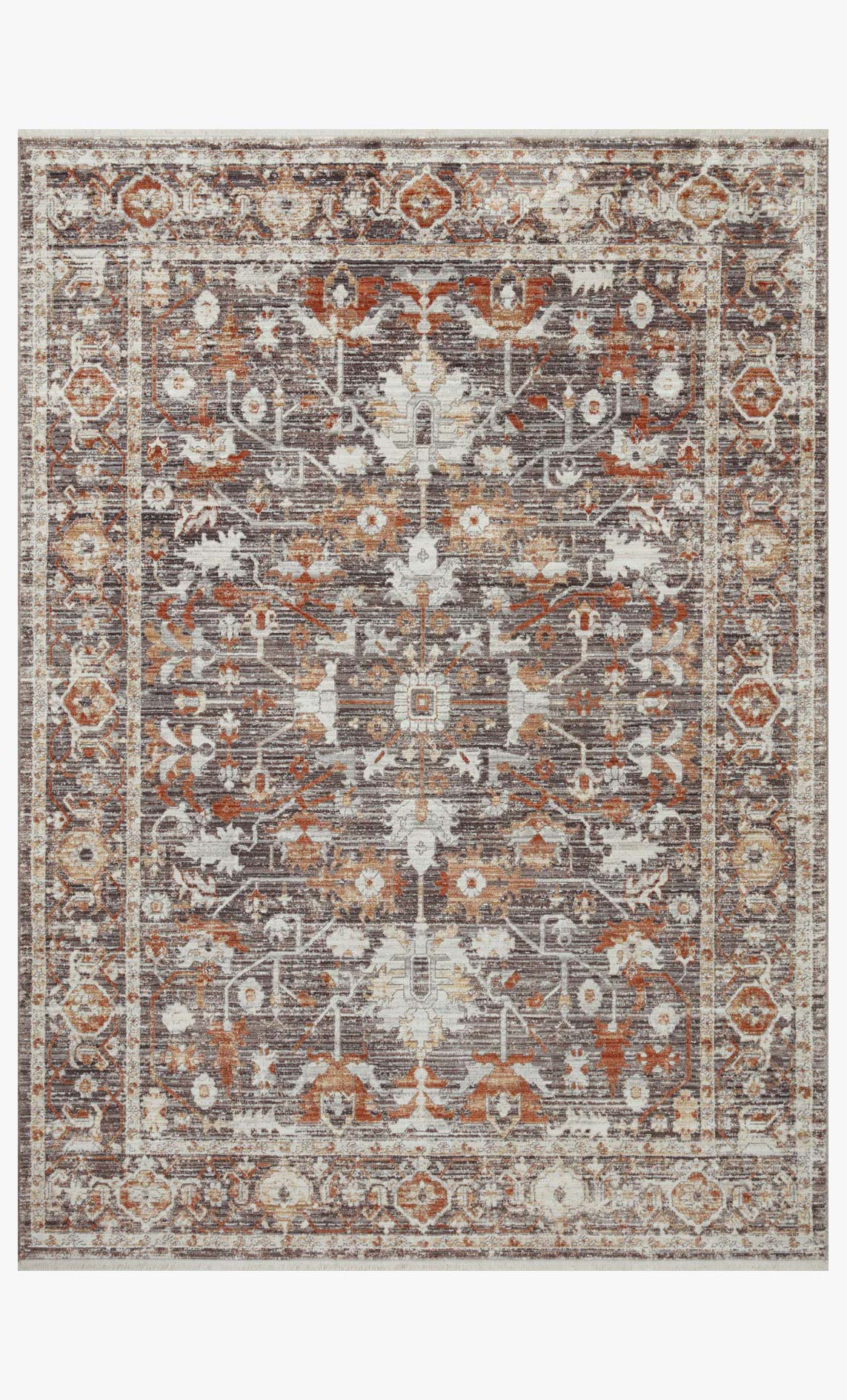 Traditional power-loomed area rug with charcoal and spice geometric medallion pattern