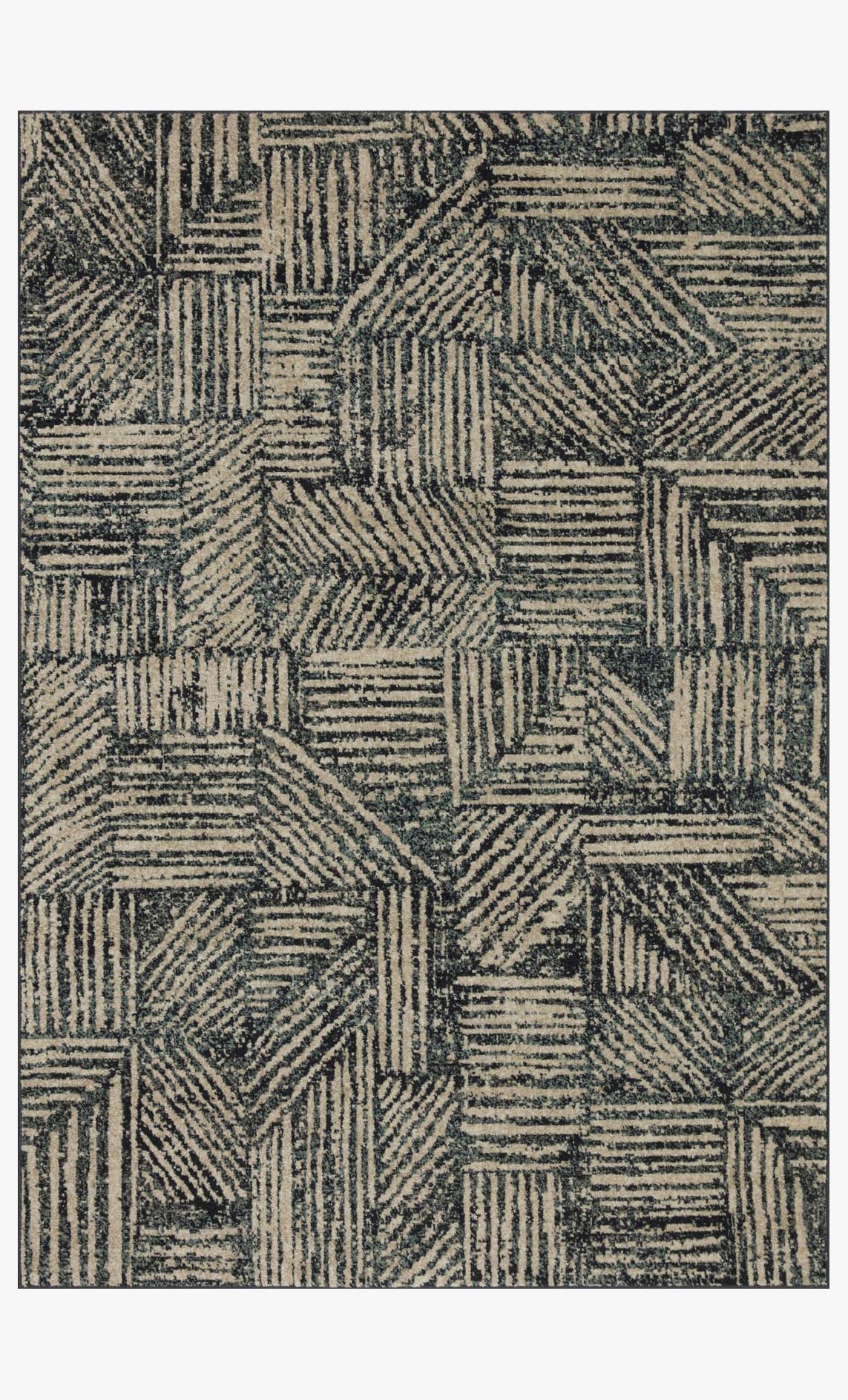 Midnight and taupe contemporary power-loomed rug with geometric block pattern