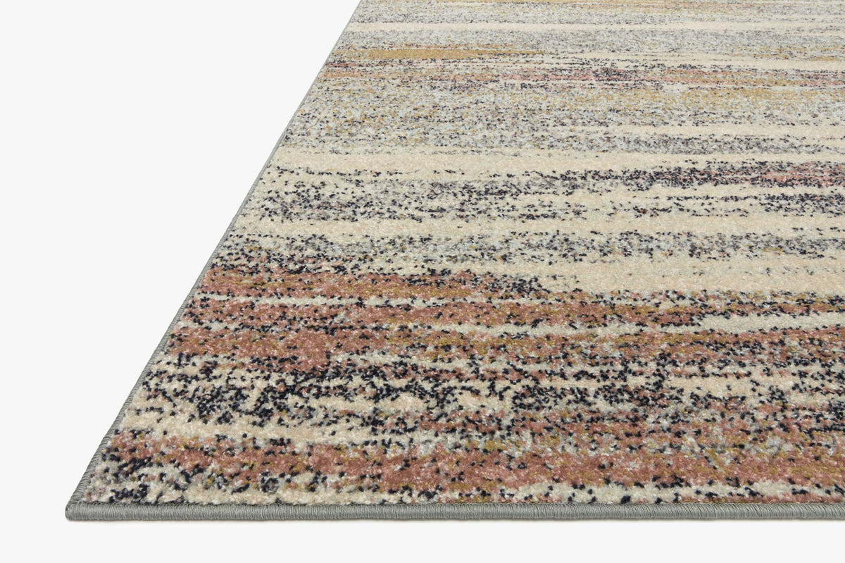 Pebble-tone power-loomed rug with distressed multicolor horizontal bands