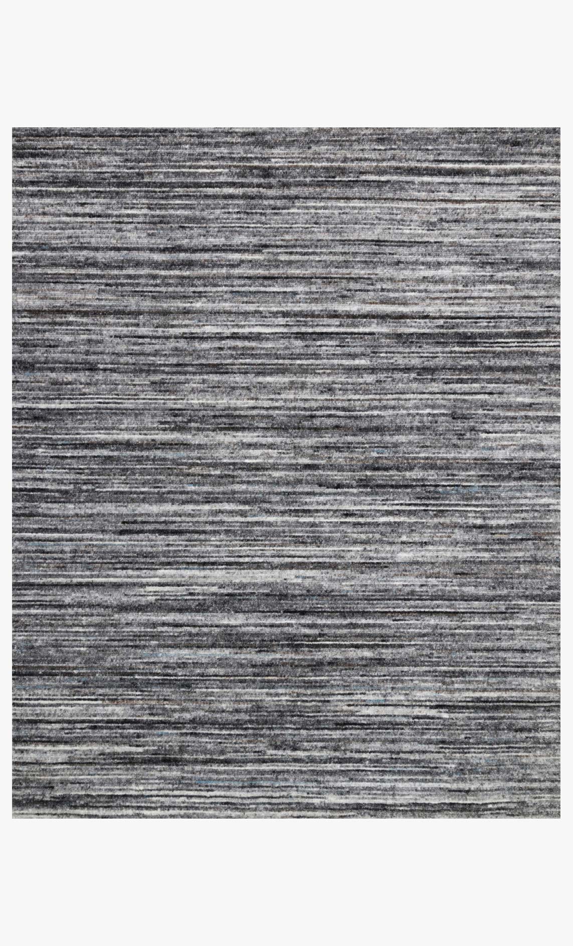 Hand-loomed grey and slate rug with horizontal striped texture