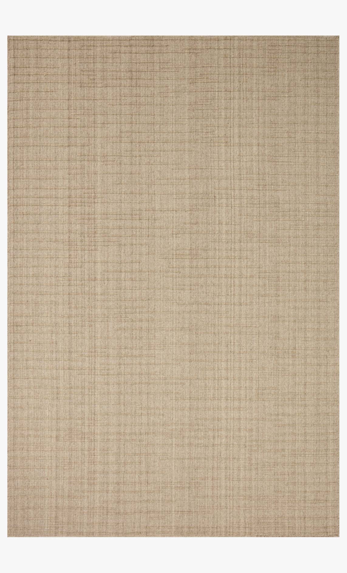 Oatmeal hand-woven area rug with flat texture and subtle horizontal stripes