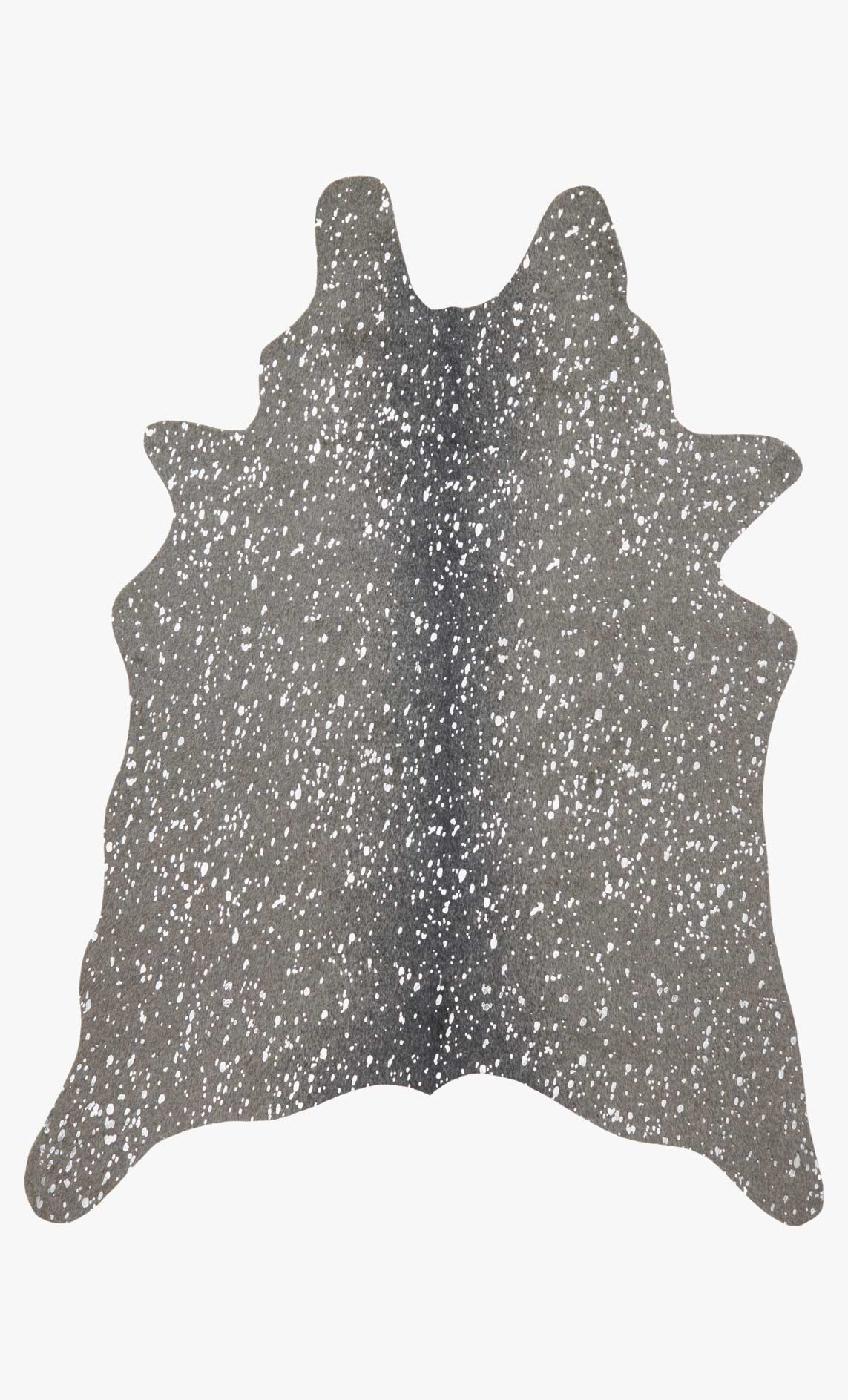 Graphite and silver speckled rug with irregular cowhide-style silhouette