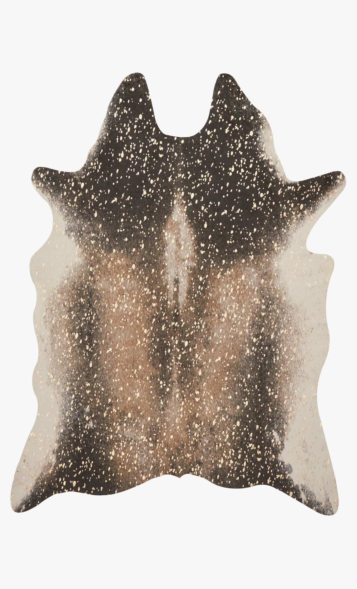 Mocha and gold speckled cowhide-style area rug with irregular star-shaped outline