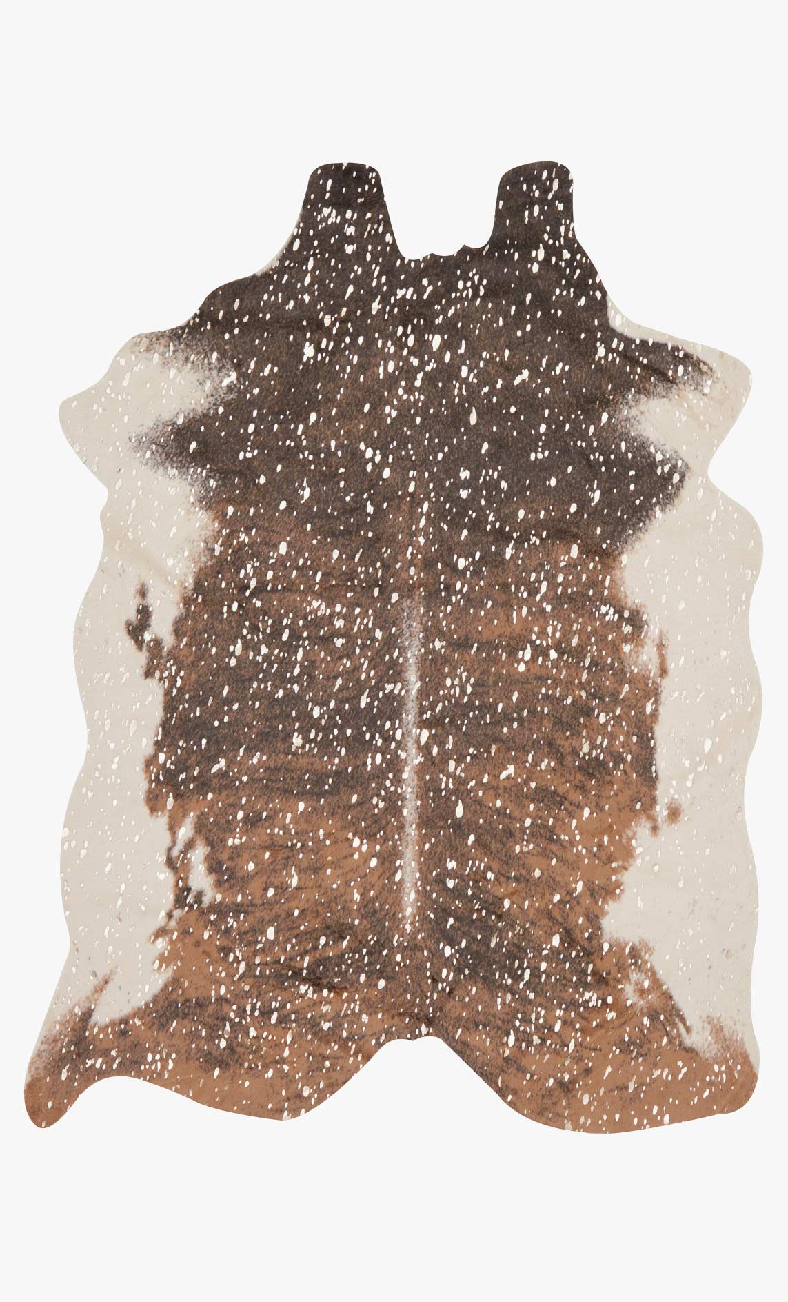 Walnut and champagne abstract cowhide-style rug with speckled pattern, full view