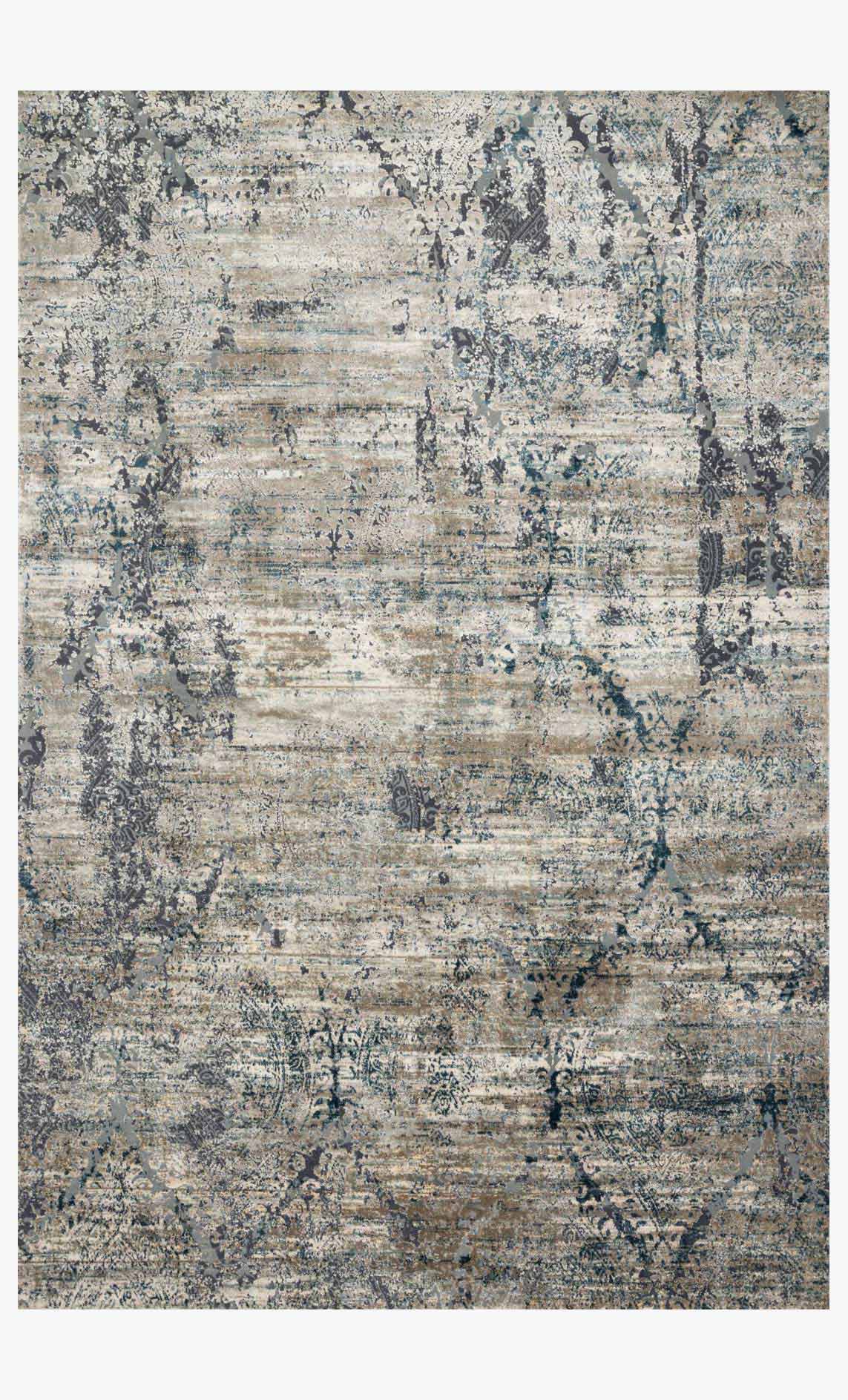 Contemporary power-loomed rug with abstract taupe and blue distressed pattern