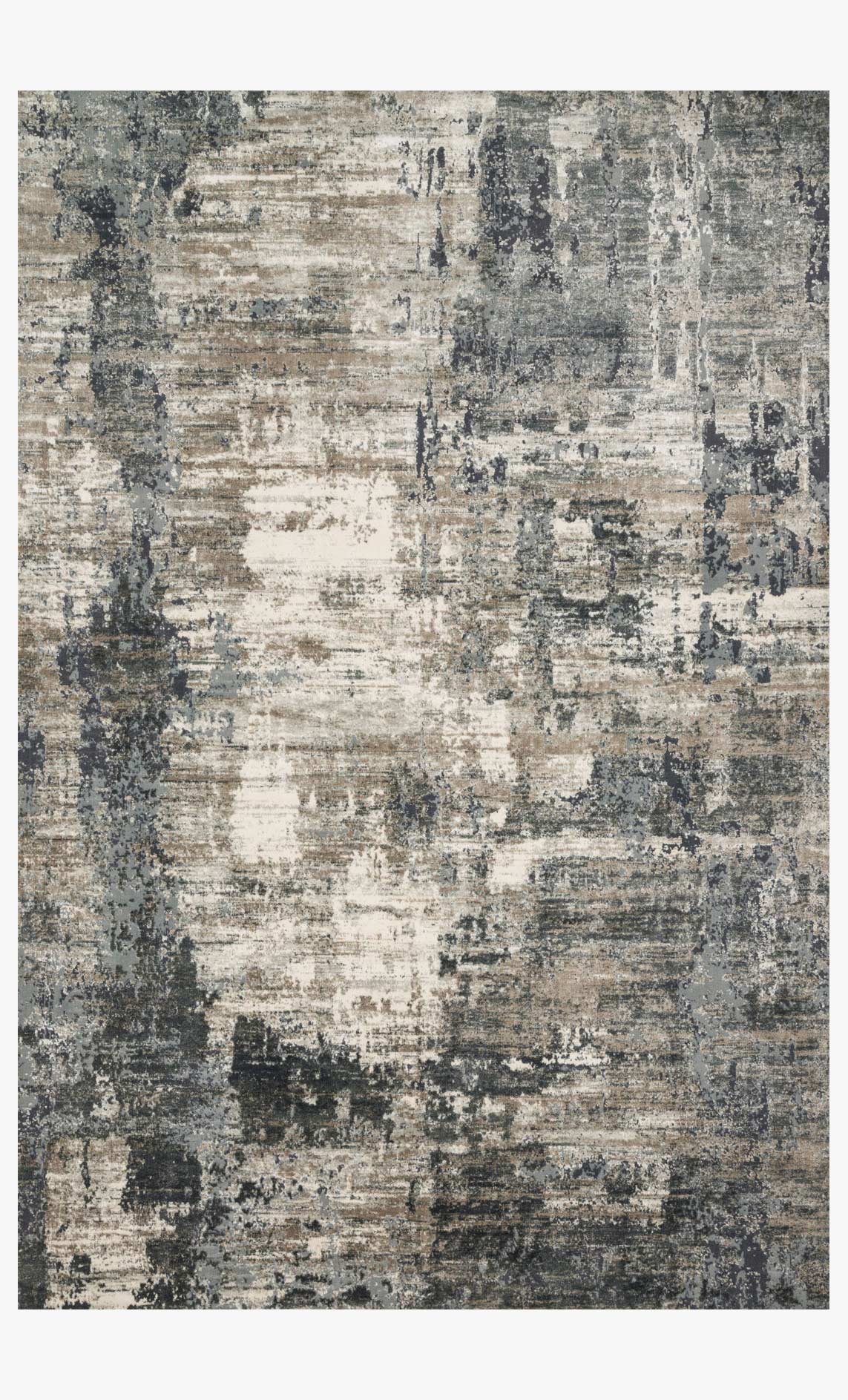 Contemporary power-loomed rug with distressed abstract pattern in ivory and charcoal