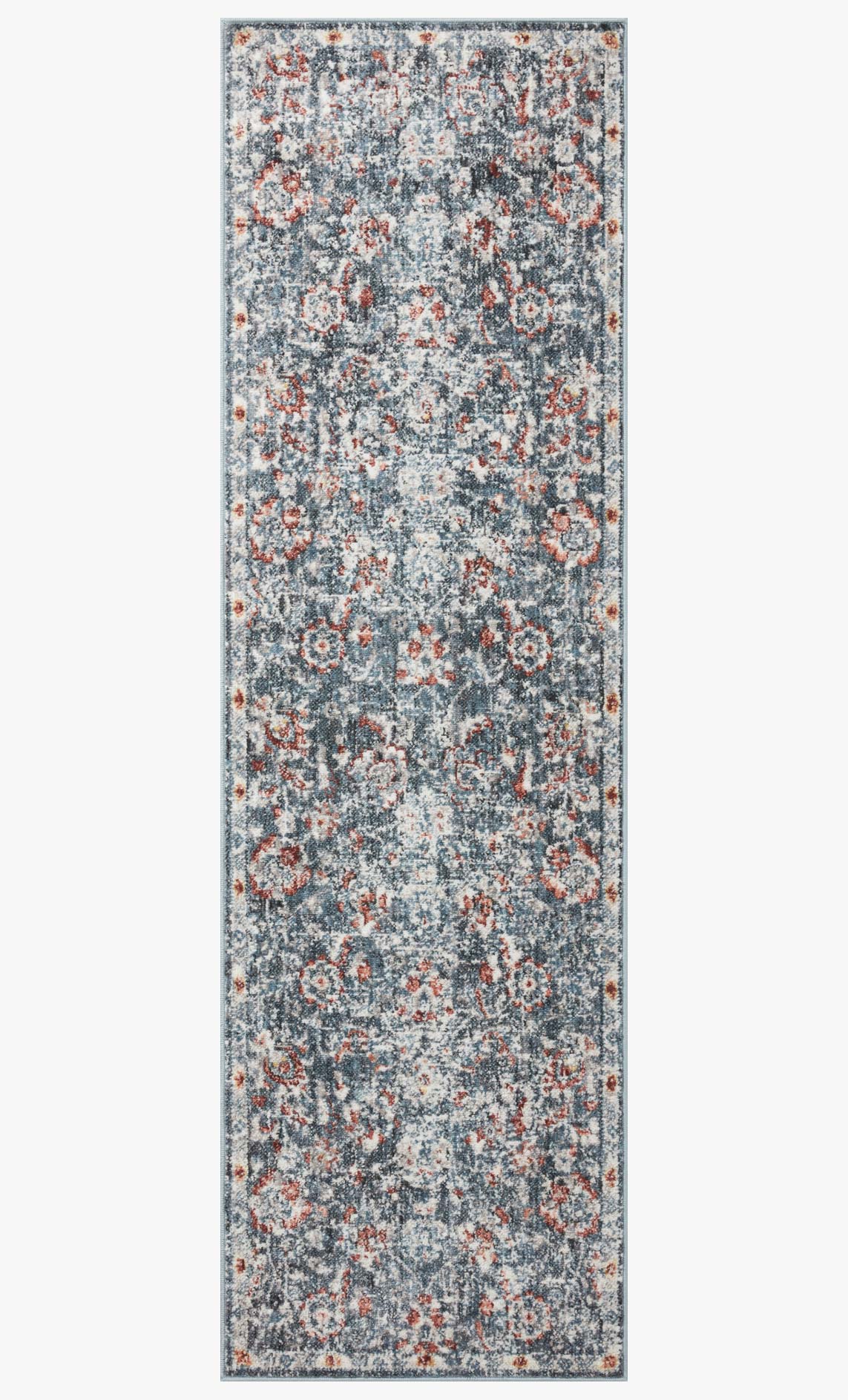 Traditional power-loomed rug with blue base and rust medallion pattern