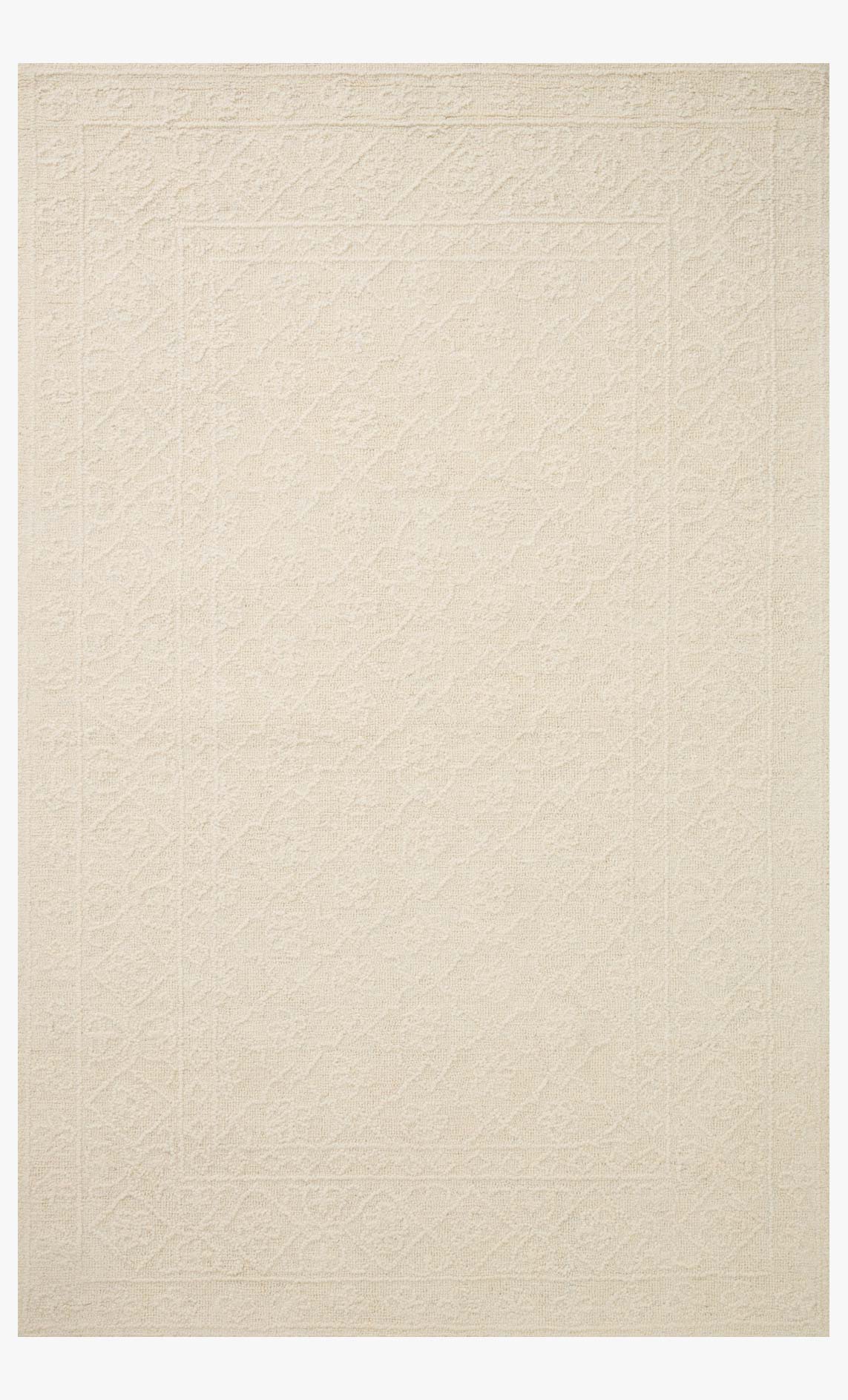 Ivory hand-tufted rug with subtle geometric trellis pattern, rectangular