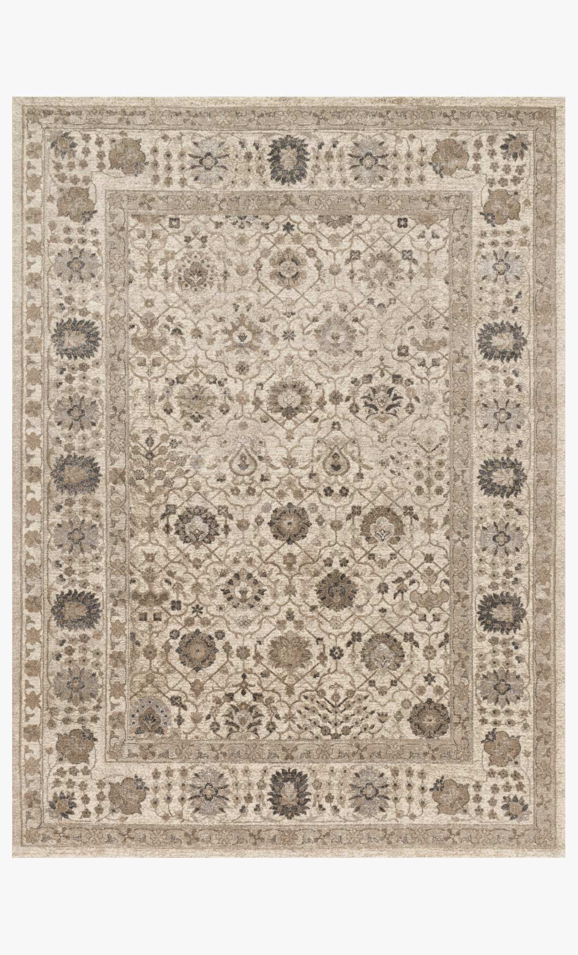 Sand beige rug with central medallion and ornate patterned border