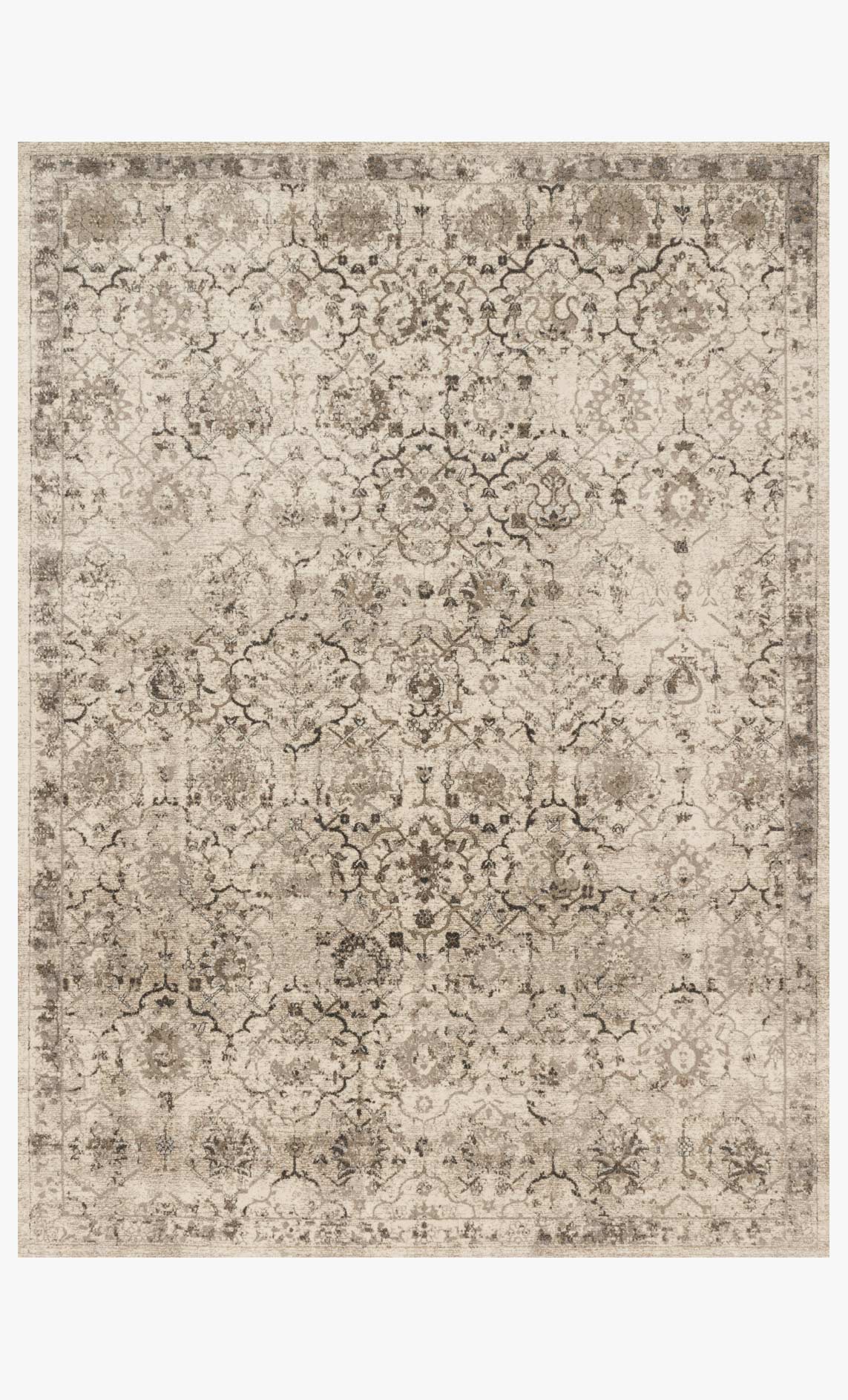 Sand transitional power-loomed rug with ornate medallion pattern, square