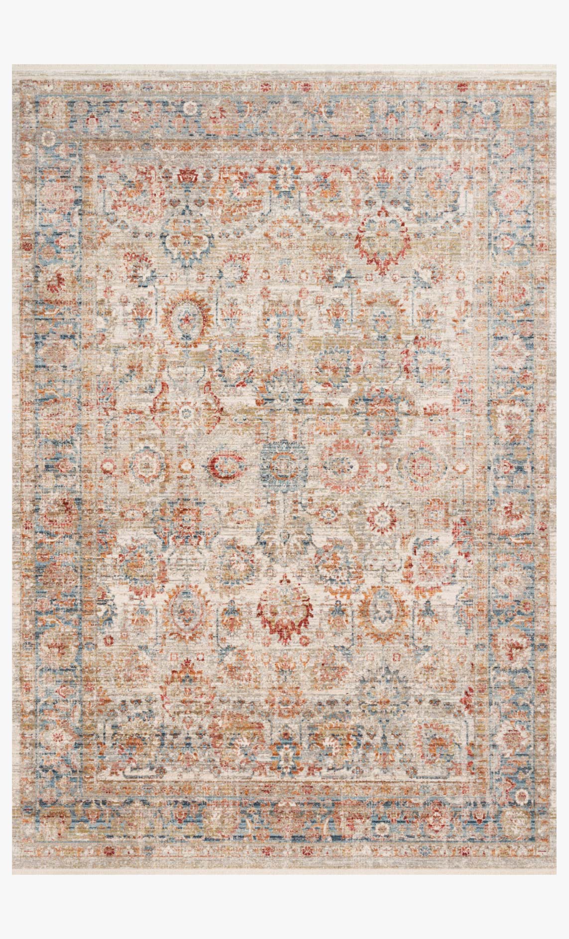Ivory and ocean power-loomed traditional rug with ornate medallion pattern, rectangle.