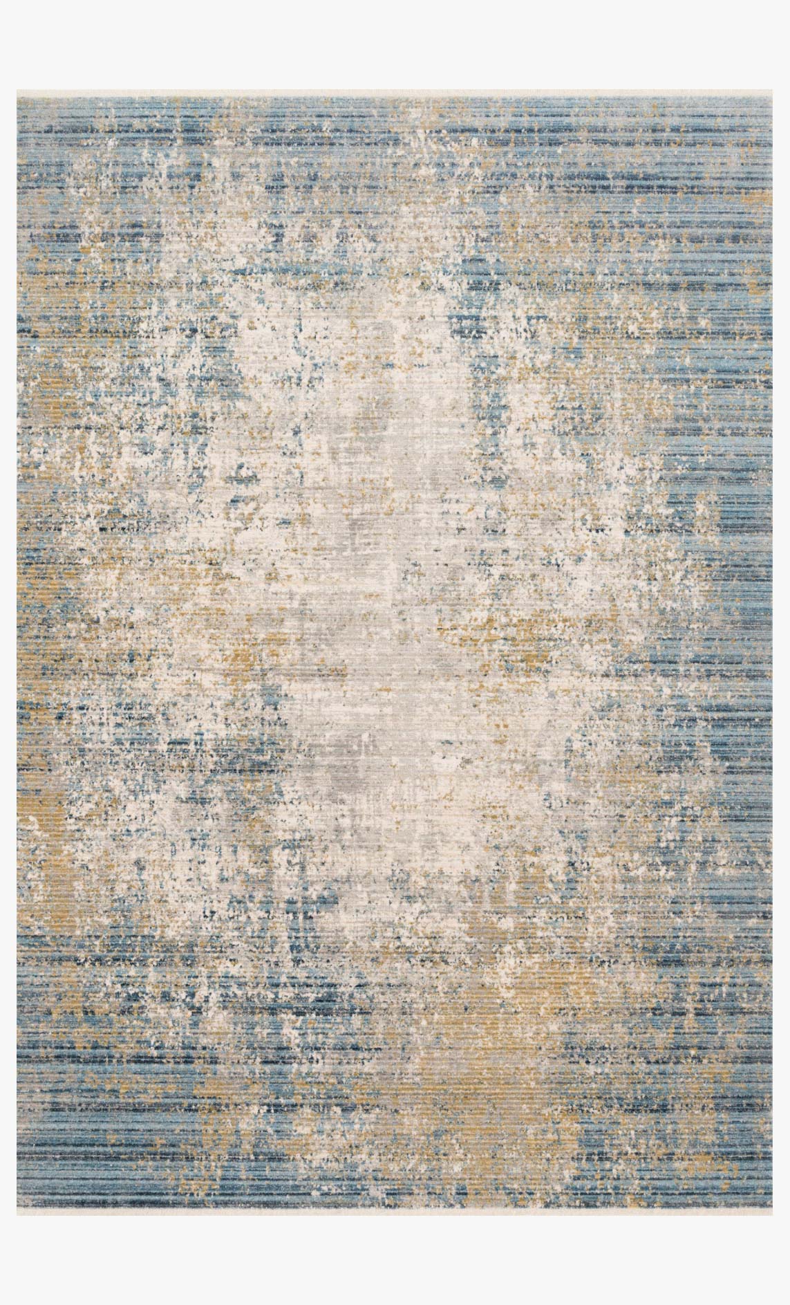 Neutral and sea blue power-loomed rug with distressed abstract pattern