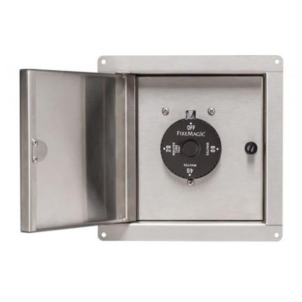 In-ground grill control compartment open with rotary dial and mounting panel