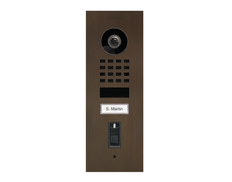DoorBird D1101FV Fingerprint 50 Flush-Mount IP Video Door Station, 1 Call Button in Architectural Bronze