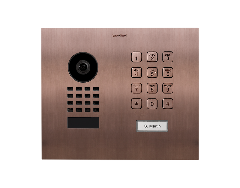 DoorBird D1101KH-M-F Modern Flush-Mount IP Video Door Station, 1 Call Button in Bronze