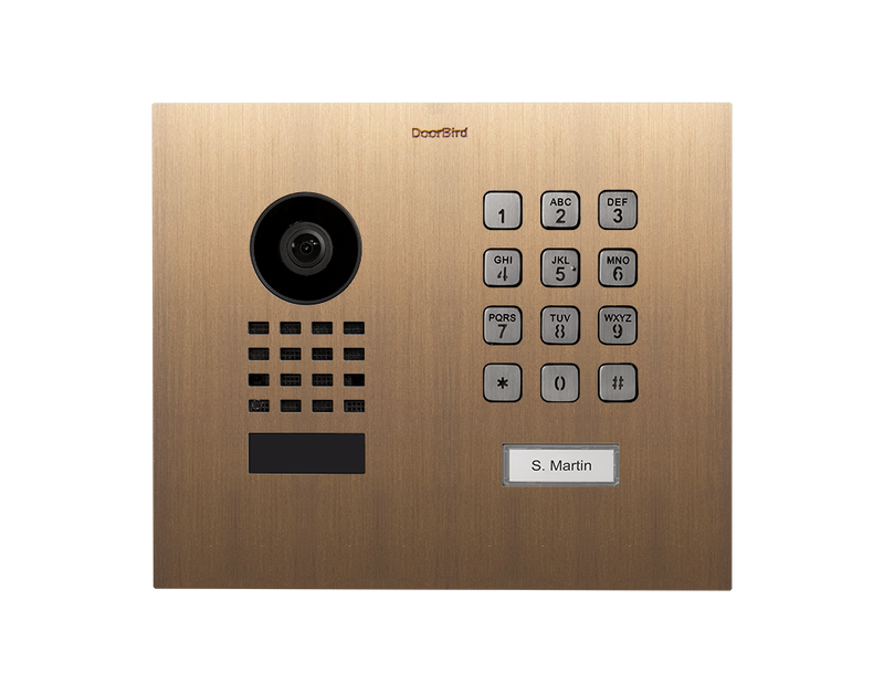 DoorBird D1101KH Modern Flush-Mount IP Video Door Station, 1 Call Button in Real Burnished Brass