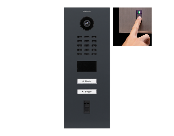 DoorBird D2102FV Fingerprint 50 IP Video Door Station, 2 Call Button in Anthracite Grey, RAL 7016