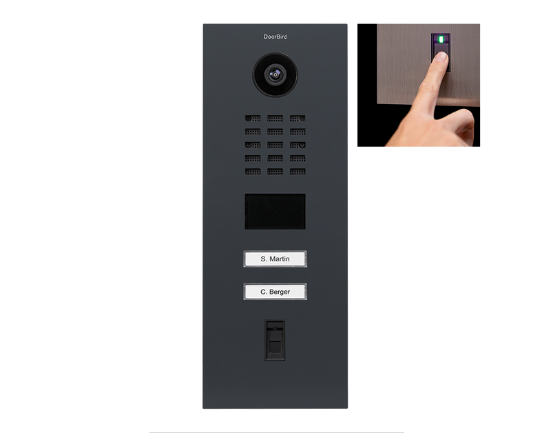 DoorBird D2102FV Fingerprint 50 IP Video Door Station, 2 Call Button in Anthracite Grey, RAL 7016