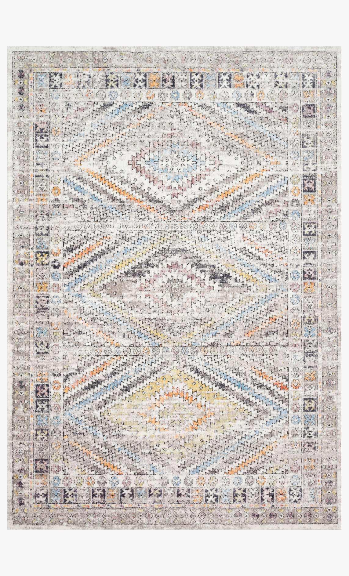 Ivory power-loomed rug with multicolor geometric medallion and border