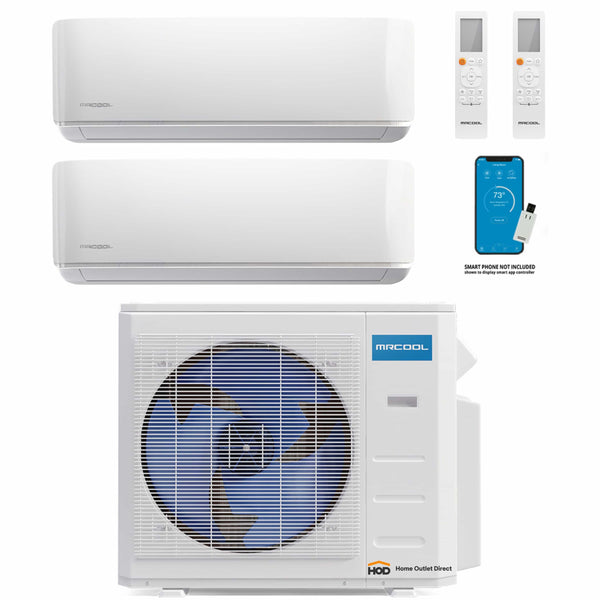 MRCOOL DIY 4th Gen Mini Split - 2-Zone 27,000 BTU Ductless Air Conditioner and Heat Pump with 18K + 12K Wall Mount Air Handlers