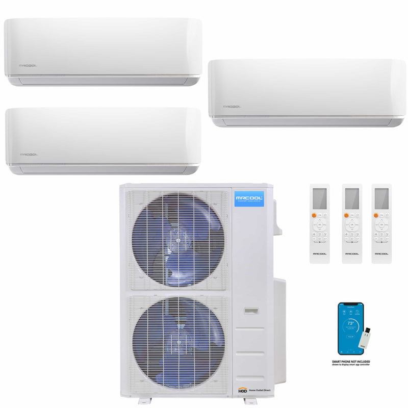 MRCOOL DIY 4th Gen Mini Split - 3-Zone 48,000 BTU Ductless Air Conditioner and Heat Pump with 18K + 18K + 18K Wall Mount Air Handlers