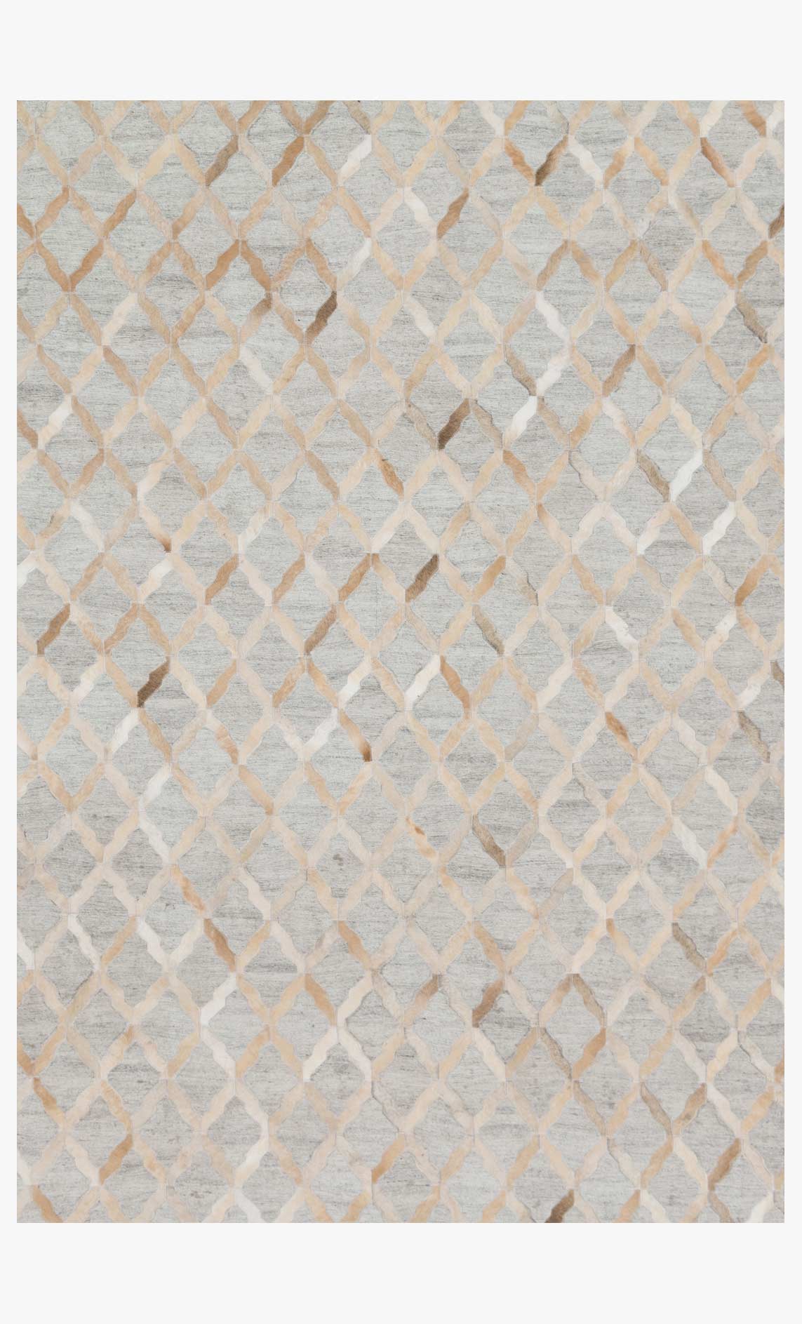 Contemporary hand-stitched area rug with grey and sand diamond lattice pattern