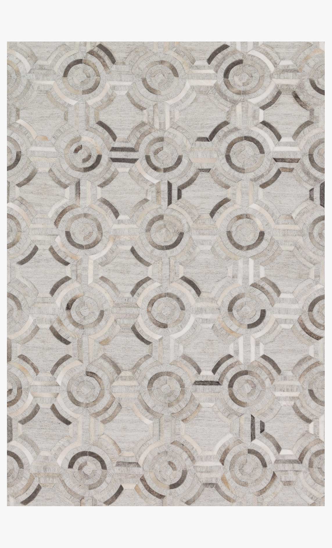 Contemporary hand-stitched rug with grey geometric circle pattern