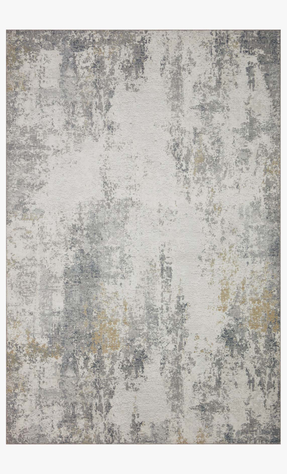 Ivory and gray power-loomed area rug with abstract distressed pattern.