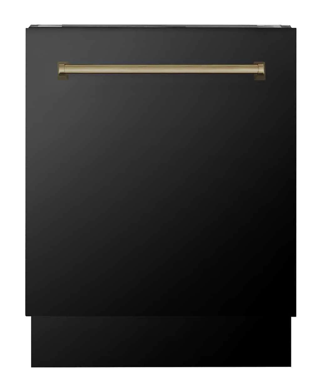 Black stainless dishwasher door with champagne bronze handle bar