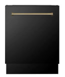 ZLINE Autograph Edition 4-Piece Appliance Package - 30-Inch Gas Range, Refrigerator with Water Dispenser, Wall Mounted Range Hood, & 24-Inch Tall Tub Dishwasher in Black Stainless Steel with Champagne Bronze Trim (4KAPR-SGRBRHDWV30-CB)