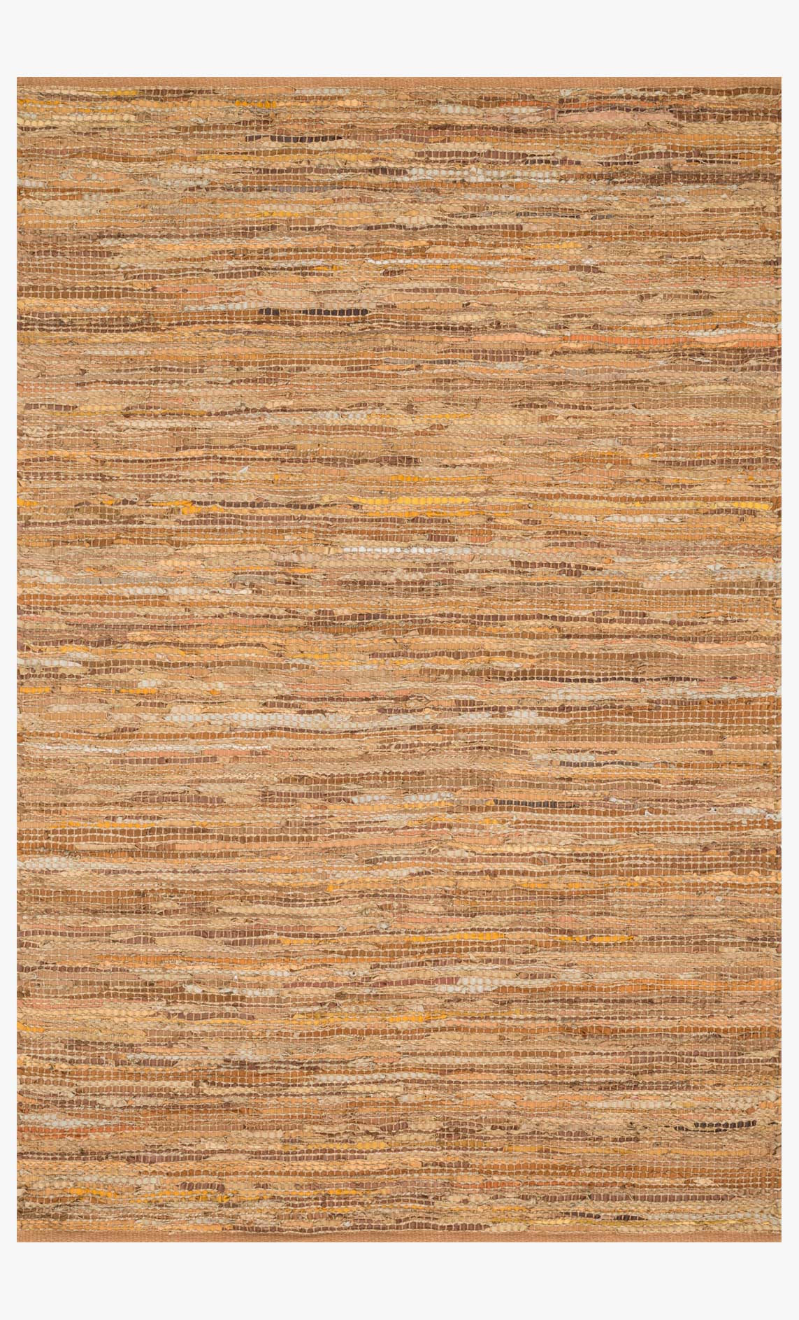 Tan transitional hand-woven rug with orange and brown woven stripe pattern