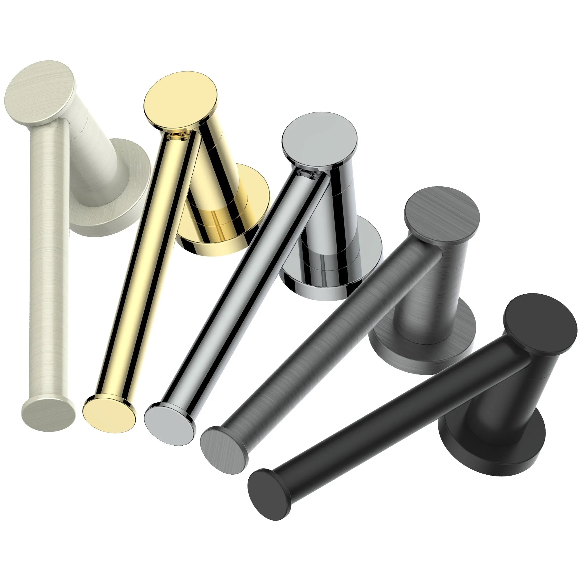 Wall-mounted polished chrome toilet paper holder with round ends and bar arm