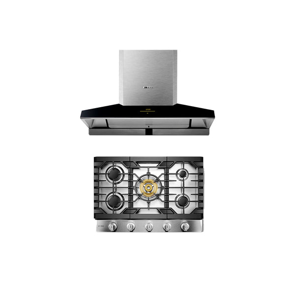 Fotile 2-Piece Appliance Package - 36-Inch Gas Cooktop & Wall Mounted Range Hood (EMG9030 + GLS36502)