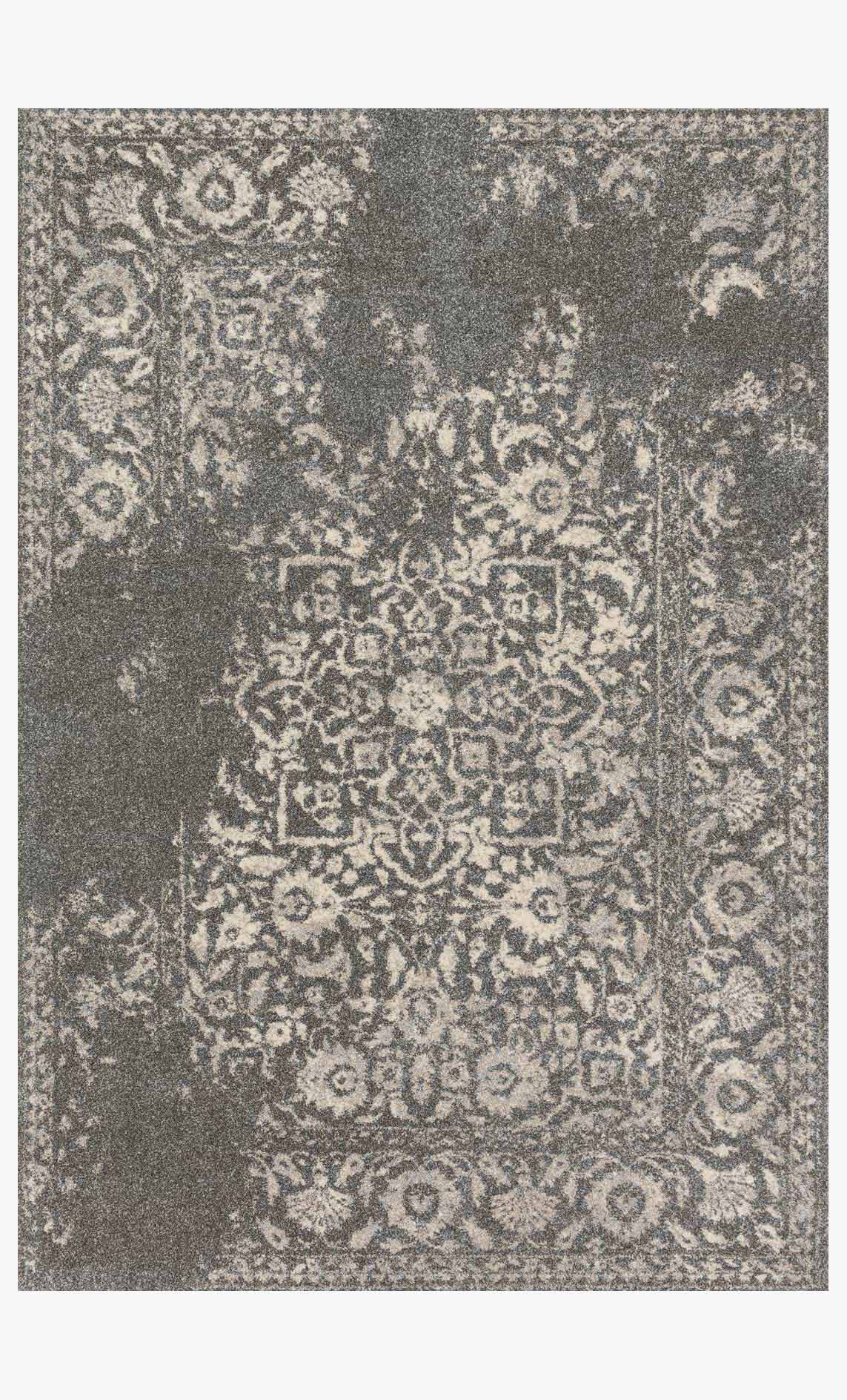Charcoal area rug with ivory ornate medallion pattern, transitional power-loomed design