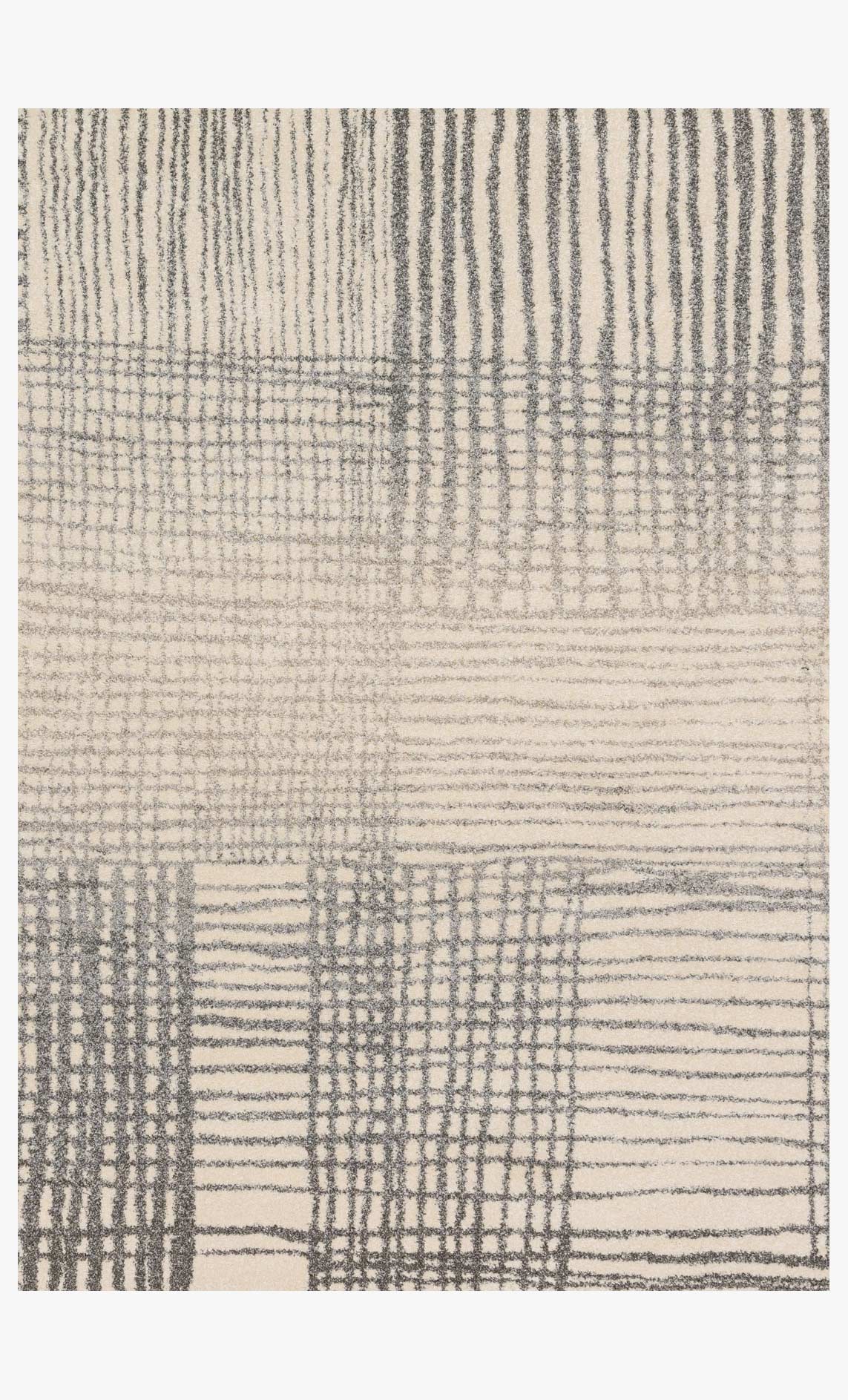 Ivory and grey power-loomed rug with vertical stripes and grid pattern, textured pile