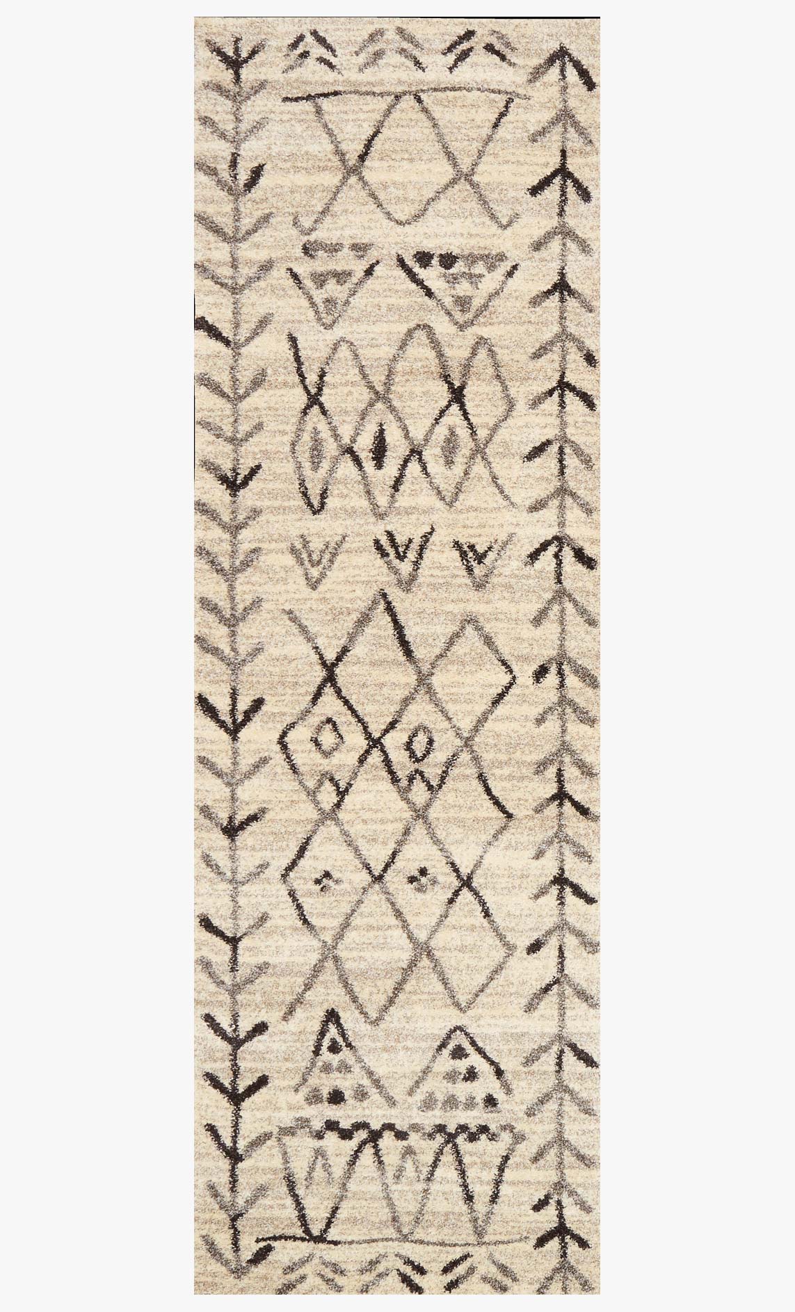 Heather gray and black geometric area rug with diamond motifs and fringed edges