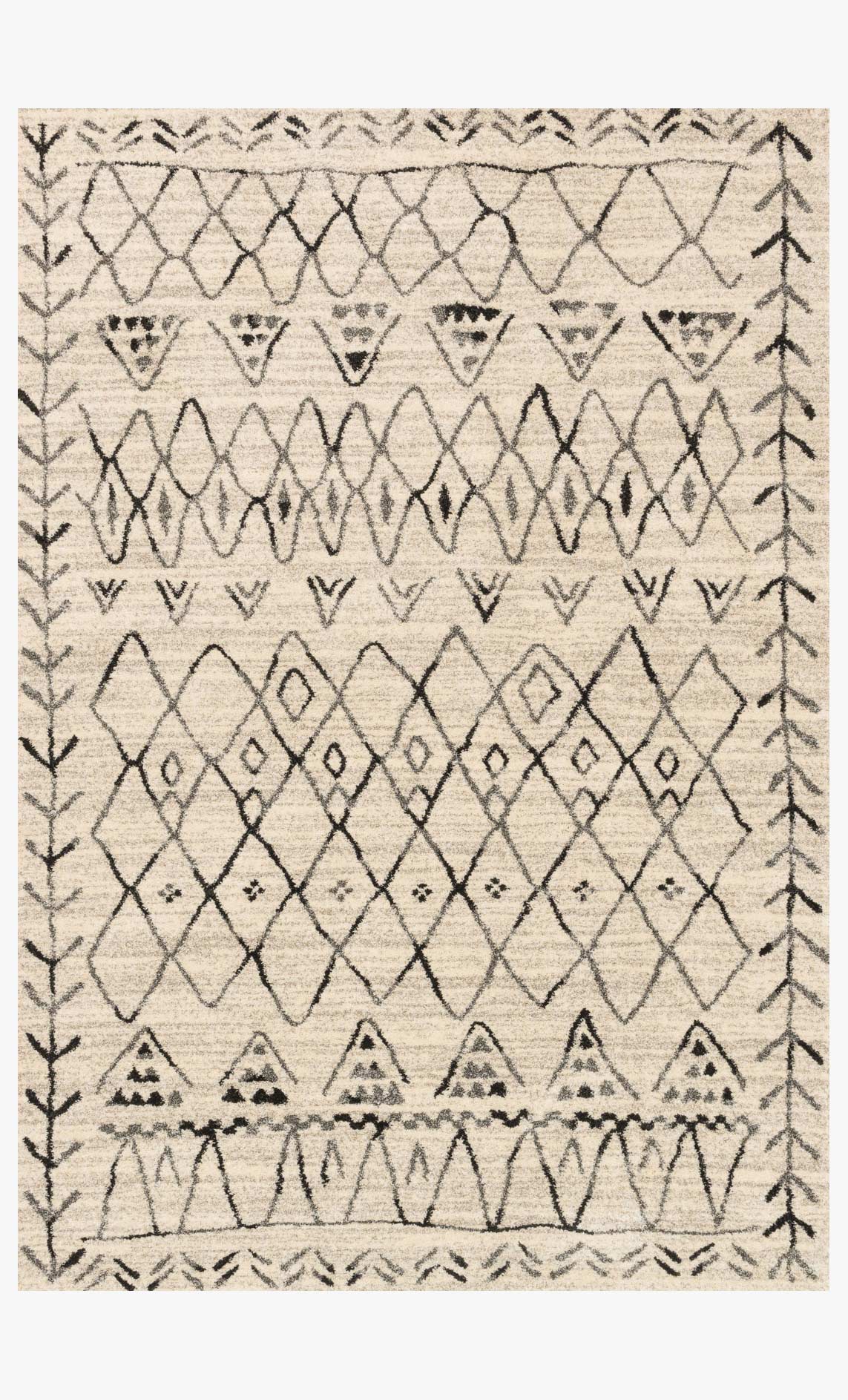 Heather gray and black geometric area rug with fringed border, power-loomed