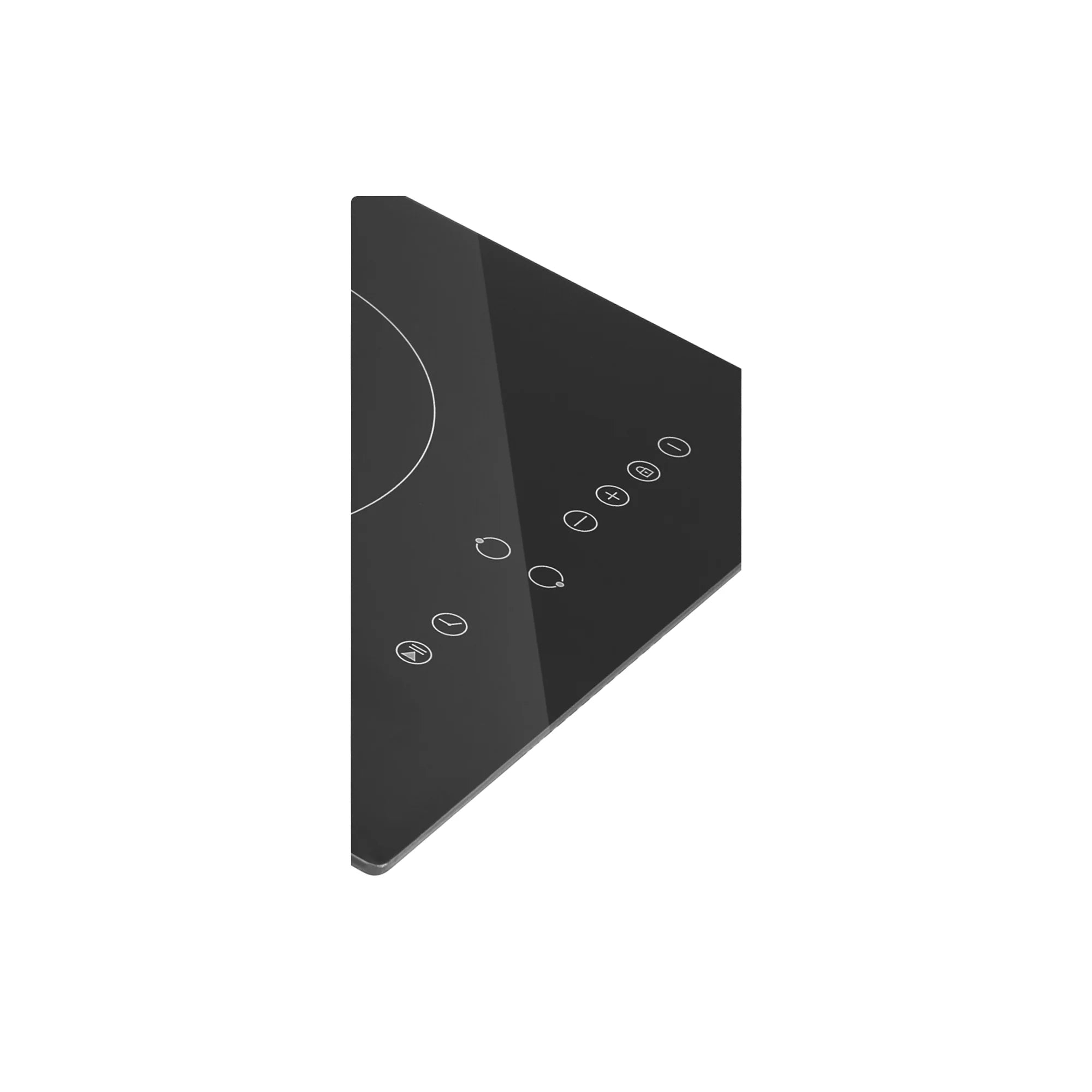 Black electric radiant cooktop side view showing right-side control icons and buttons