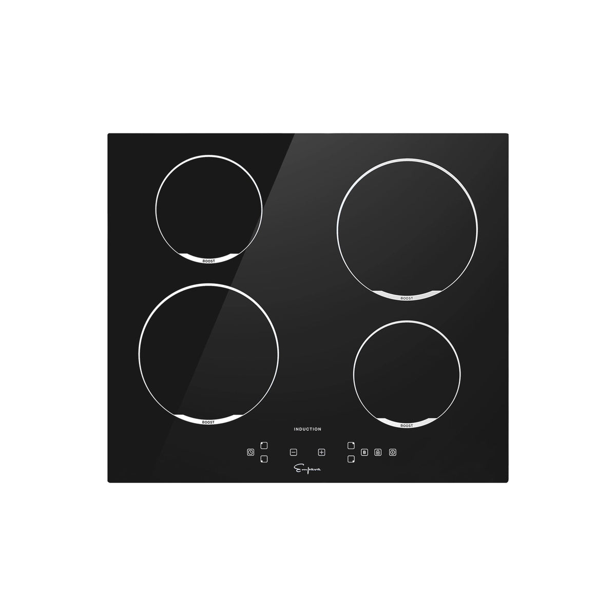 24-inch black built-in induction cooktop with four round cook zones and touch controls