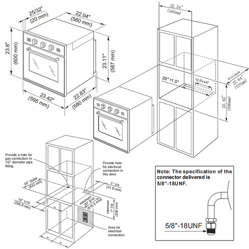 Empava 24 Inch 2.3 Cu. ft. Liquid Propane Gas Single Wall Oven EMPV 2