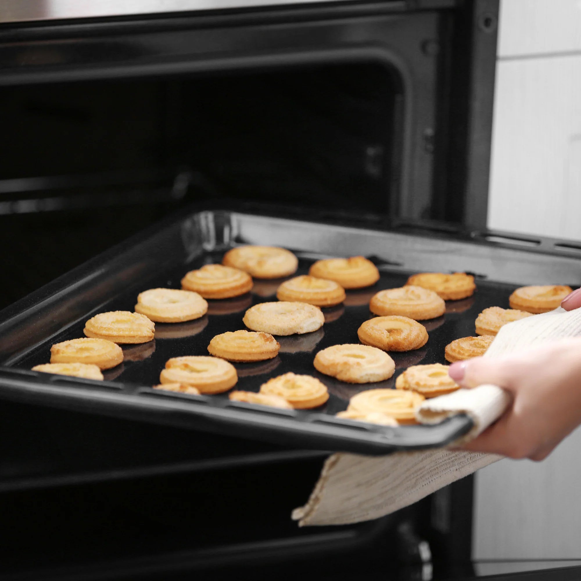 Baking tray with cookies inside a stainless single wall propane oven