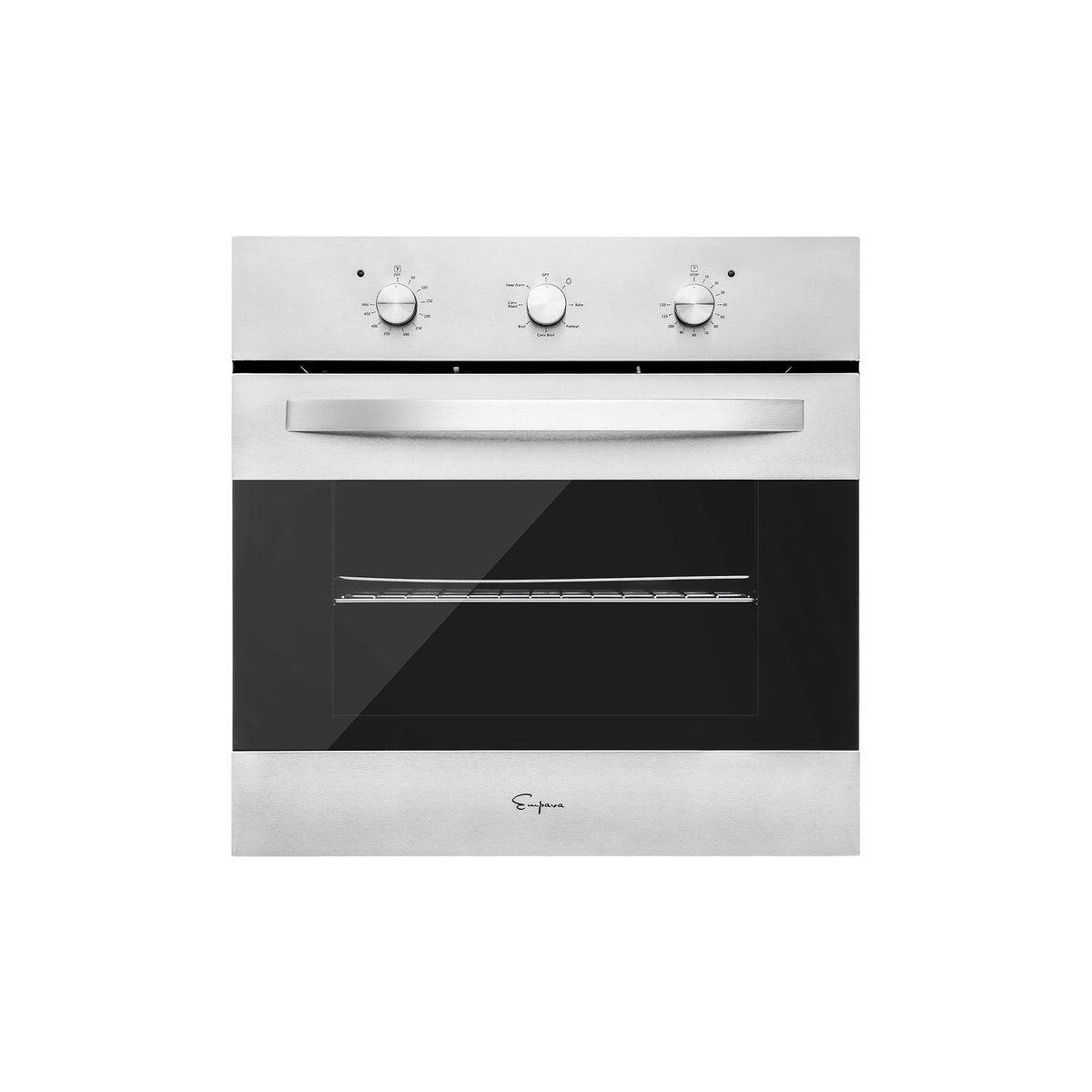 24-inch electric wall oven with stainless control panel and black glass door