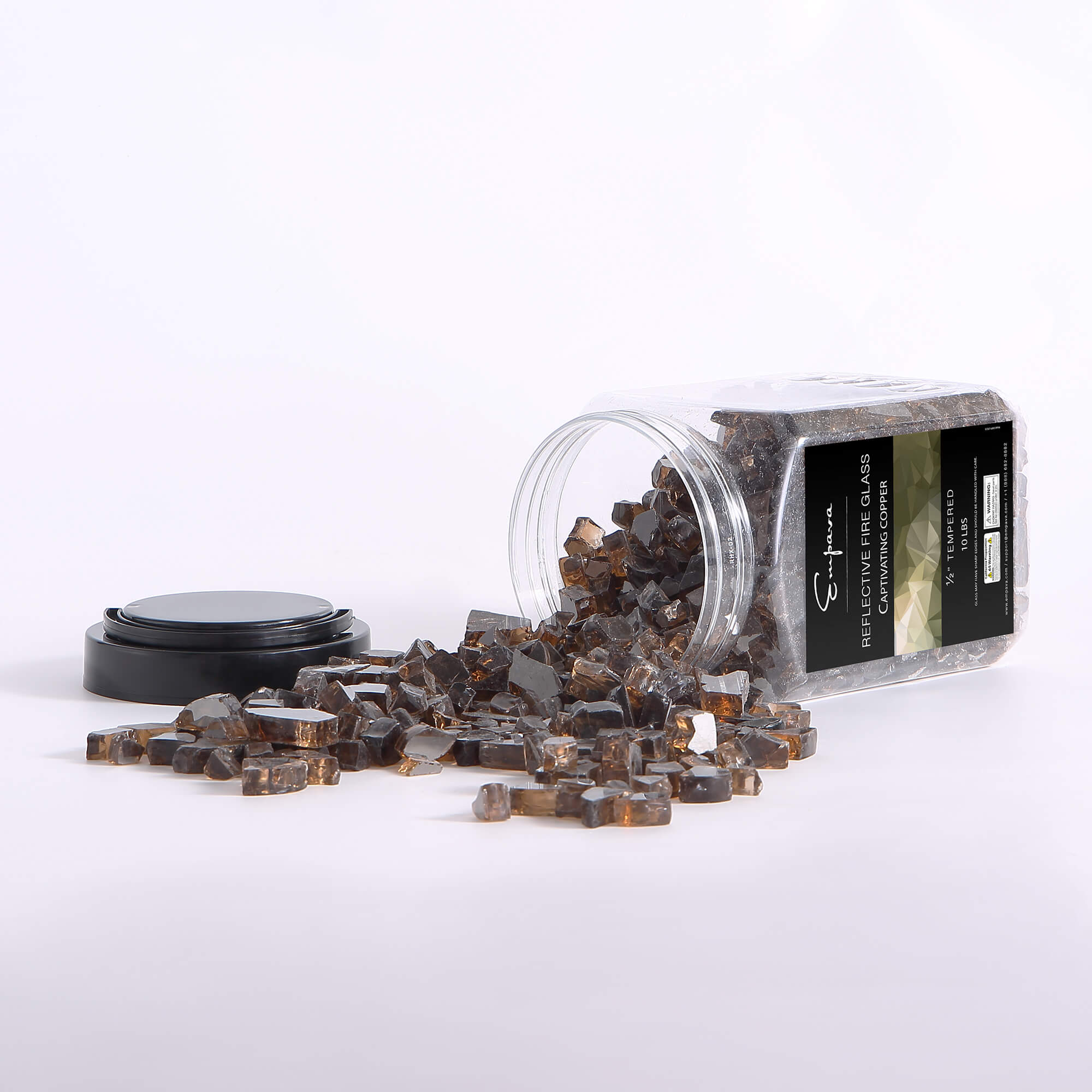 Copper tempered fire glass stones with clear lid jar and loose pieces