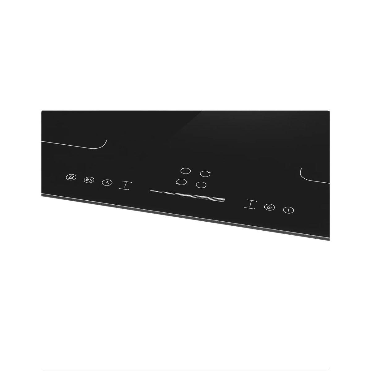 Black induction cooktop control panel with touch buttons and small indicator lights