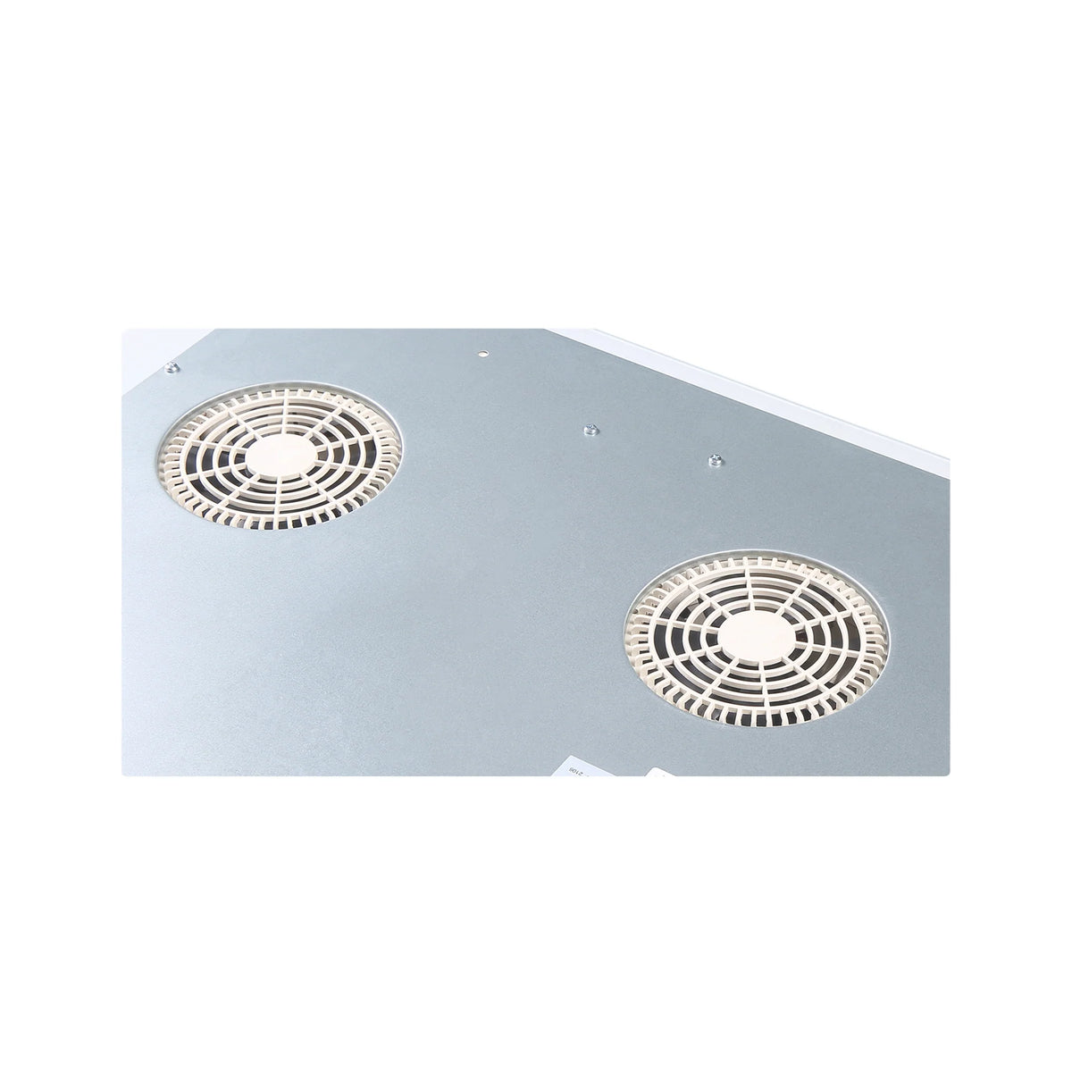 Cooktop base with two circular cooling fan vents and visible mounting screws