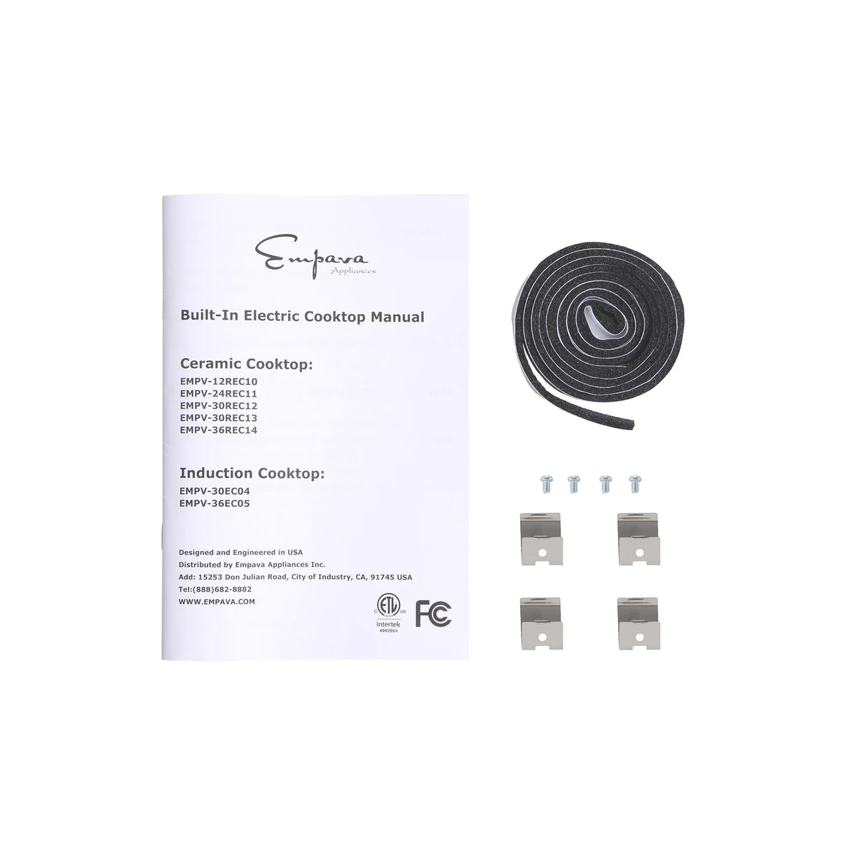 Induction cooktop accessory kit with manual, ceramic heating element, screws, and brackets