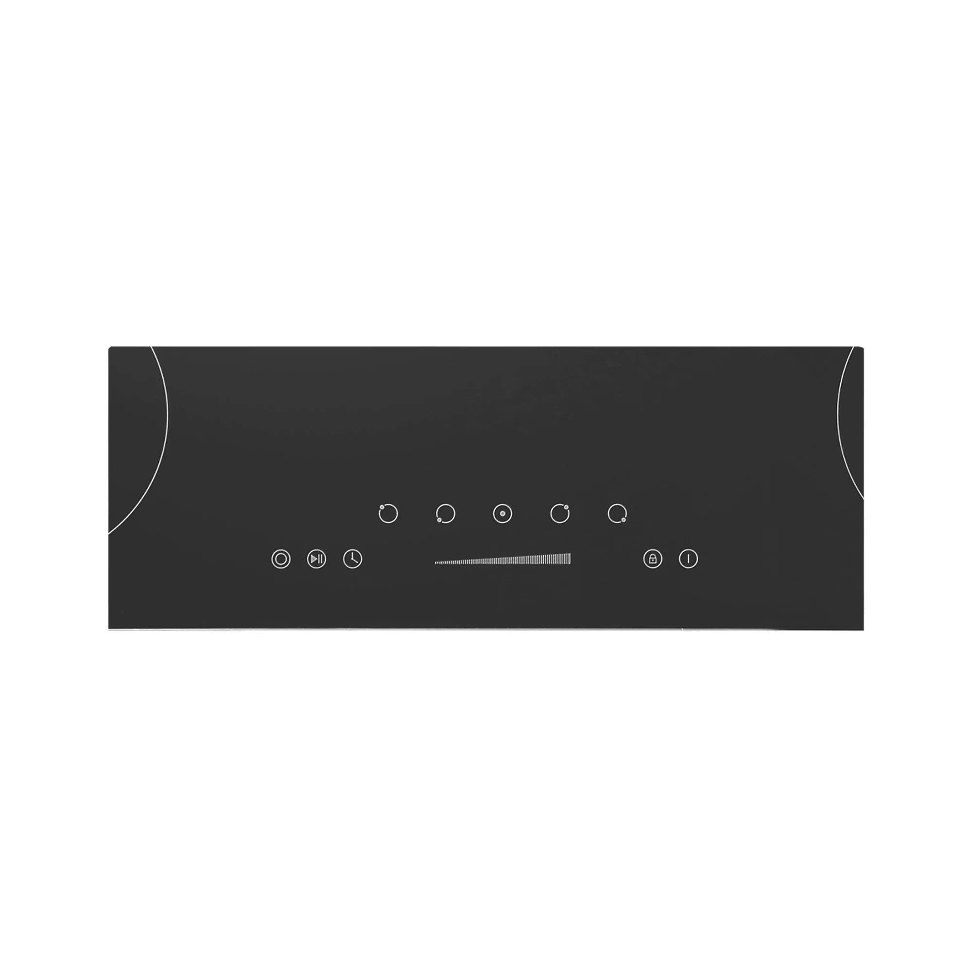 Black radiant cooktop control panel with slider and small icon buttons